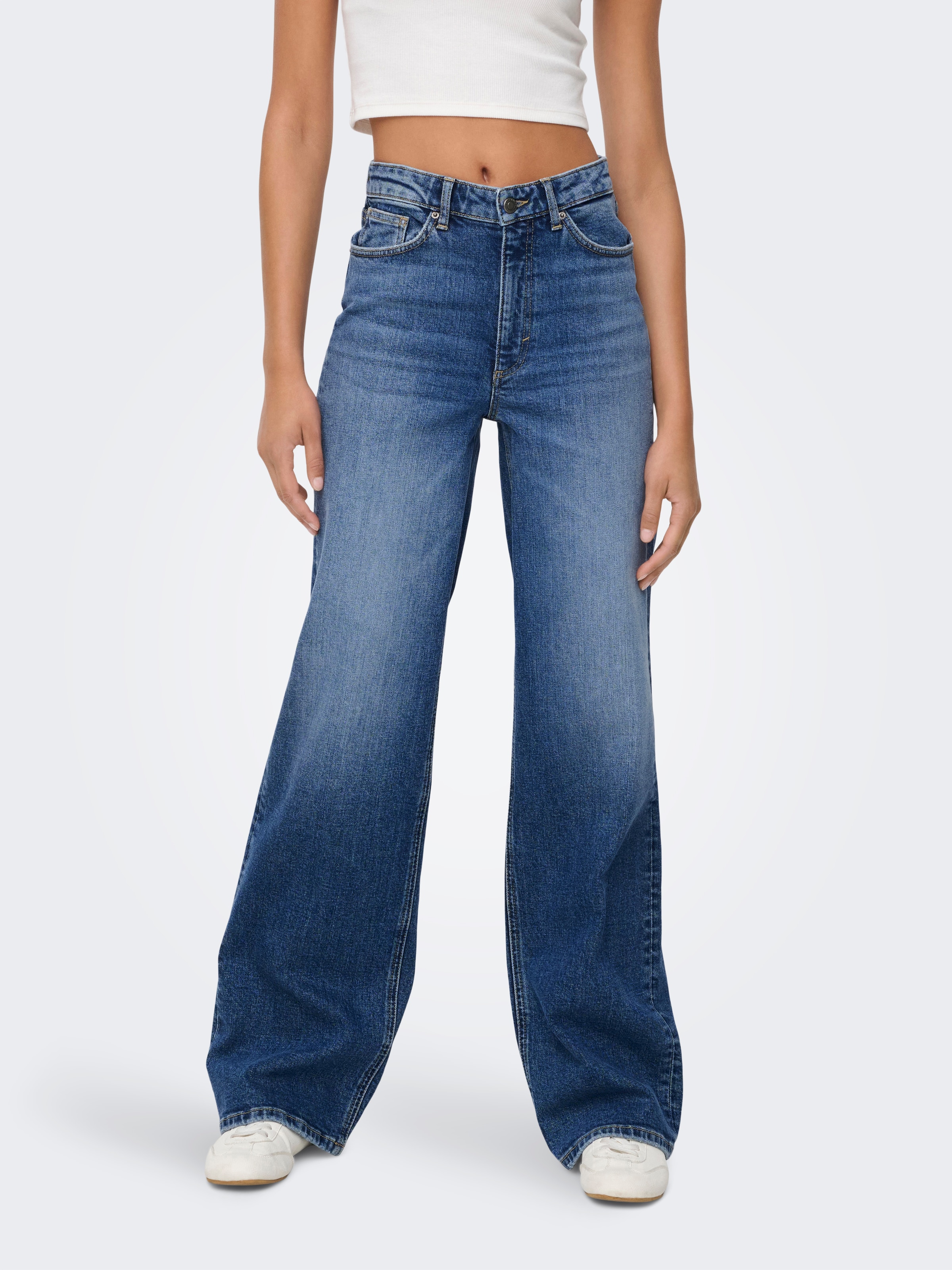Image of ONLY High-waist-Jeans "ONLJUICY HW WIDE LEG DOT330 DNM NOOS" Baumwollmischung, wide fit, high waist