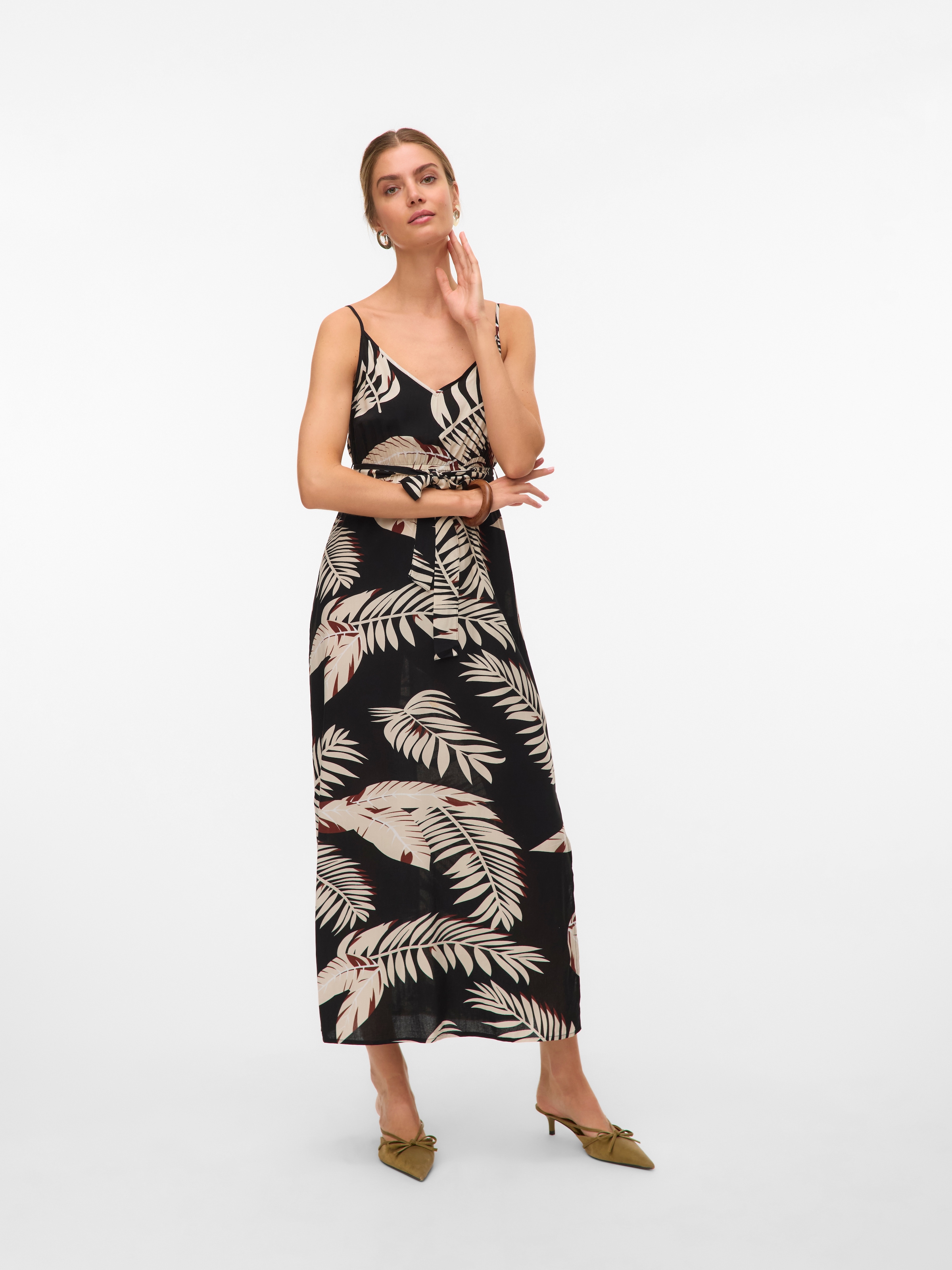 Image of Vero Moda Spaghettikleid "VMEASY JOY SLIT MAXI V-NECK DRESS WV GA" Viskose, regular fit