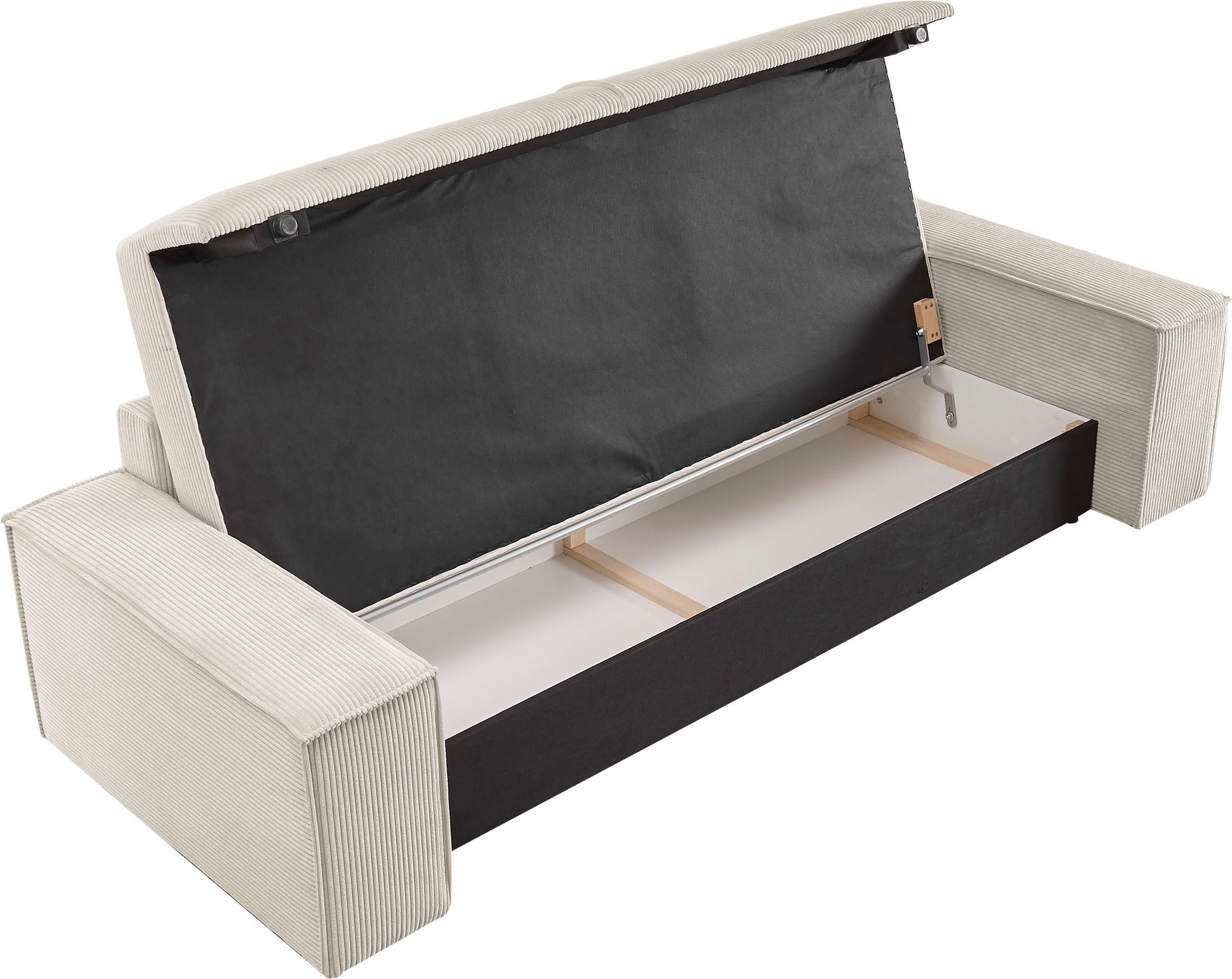 GOODproduct 3-places »SHERWOOD Schlafsofa (257cm) Cord, Samtvelours, Vintage-Lederoptik« Schlaffunktion mit Bettkasten (ca. 136/200cm)