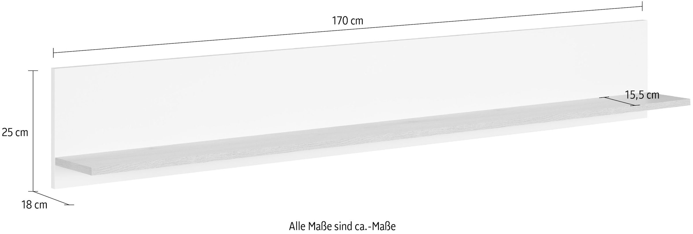 INOSIGN Wandboard »Linz«, (1 St.), grosszügige Bücherleiste in Weiss/Eiche - Wandregal (B/T/H) 170/18/25 cm