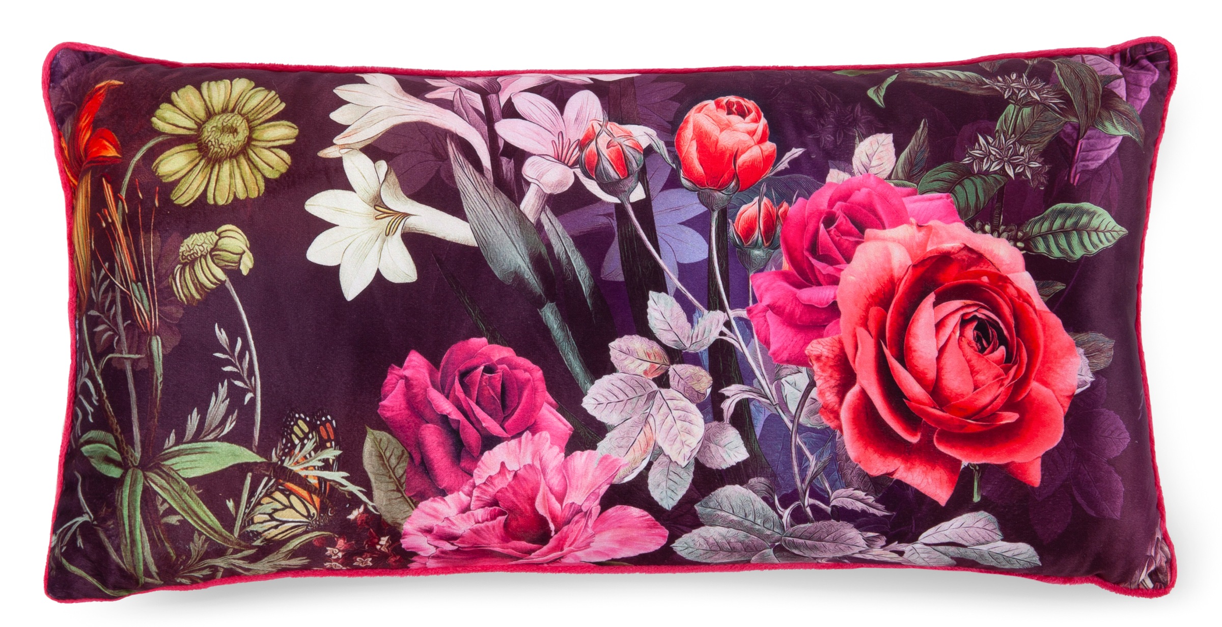 Descanso Dekokissen »Simone«, Mit Füllung, 1 Stück, Biese, 30x60, Wendeoptik, Weich, Blumen Bordeaux