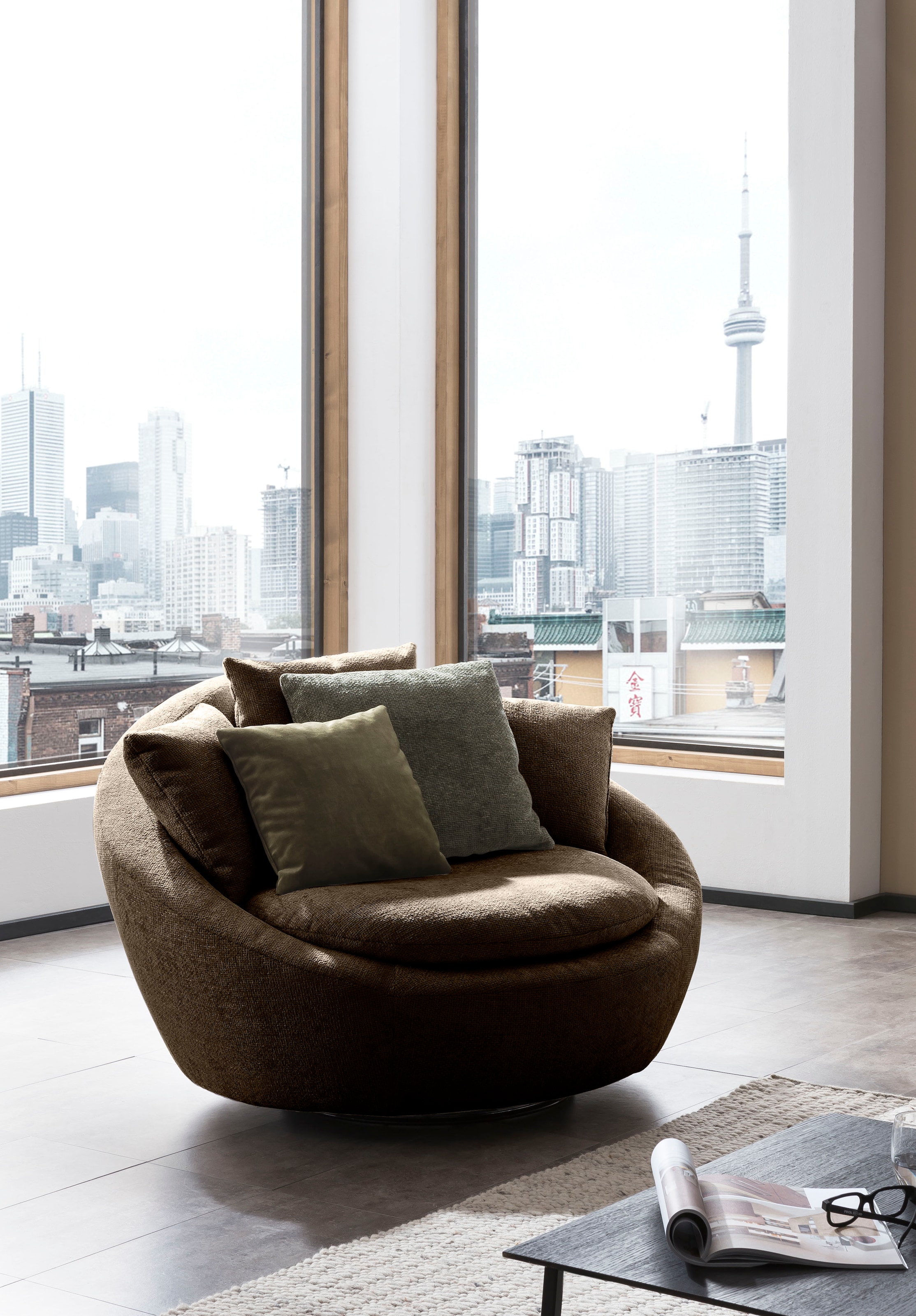 TRENDMANUFAKTUR Fauteuil pivotant »Maui, inklusive 2 Rückenkissen und 1 Zierkissen, moderne Optik« fauteuil pivotant, positionnable librement, fauteuil XXL