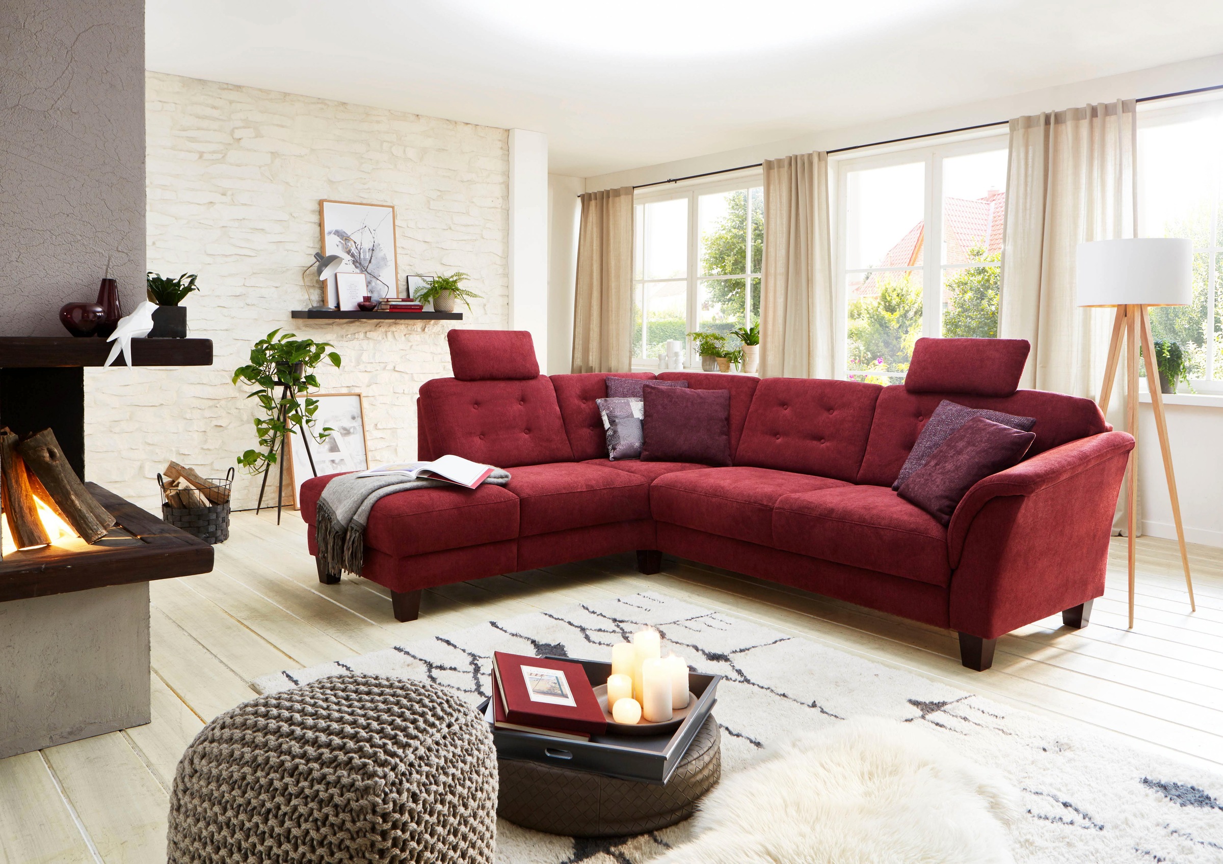 Home affaire Ecksofa »Trondheim L-Form«, mit Federkern und Knopfheftung im Rücken, Füsse Buche dunkel