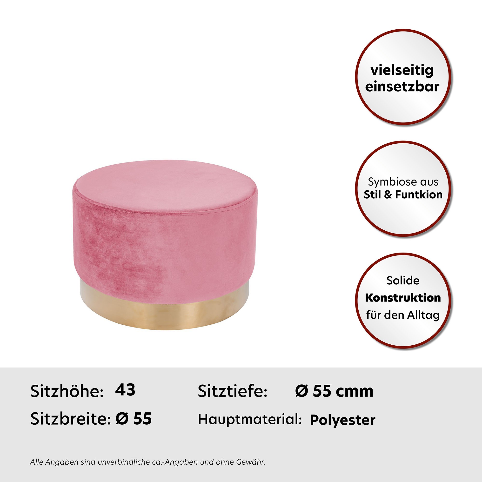 Kayoom Hocker »Nano 510, Hocker in stilvollem Design,weiche Schaumstoff-Sitzfläche«, (1 St.), Golz Akzente, mit pflegeleichtem Stoffbezug, grosse runde Form