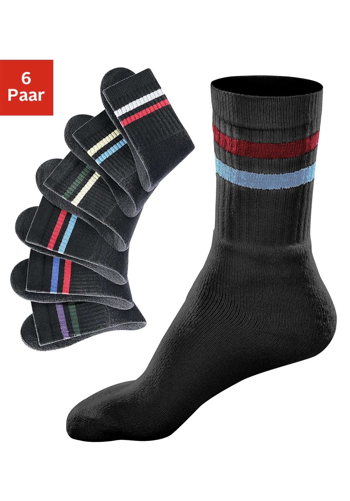 Image of Go in Freizeitsocken Packung, 6 Stk. tlg. mit farbigen Streifen