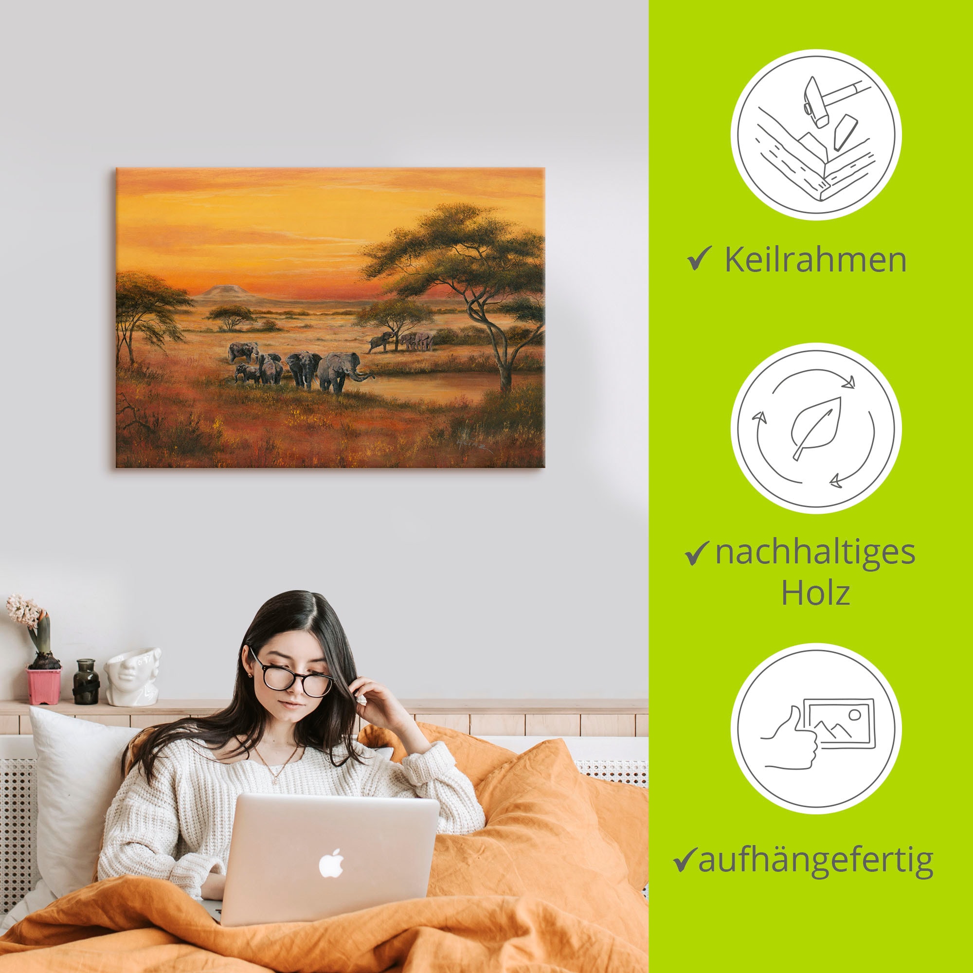 Artland Wandbild »Afrika Elefanten«, Afrika, (1 St.), als Alubild, Outdoorbild, Leinwandbild, Poster in verschied. Grössen