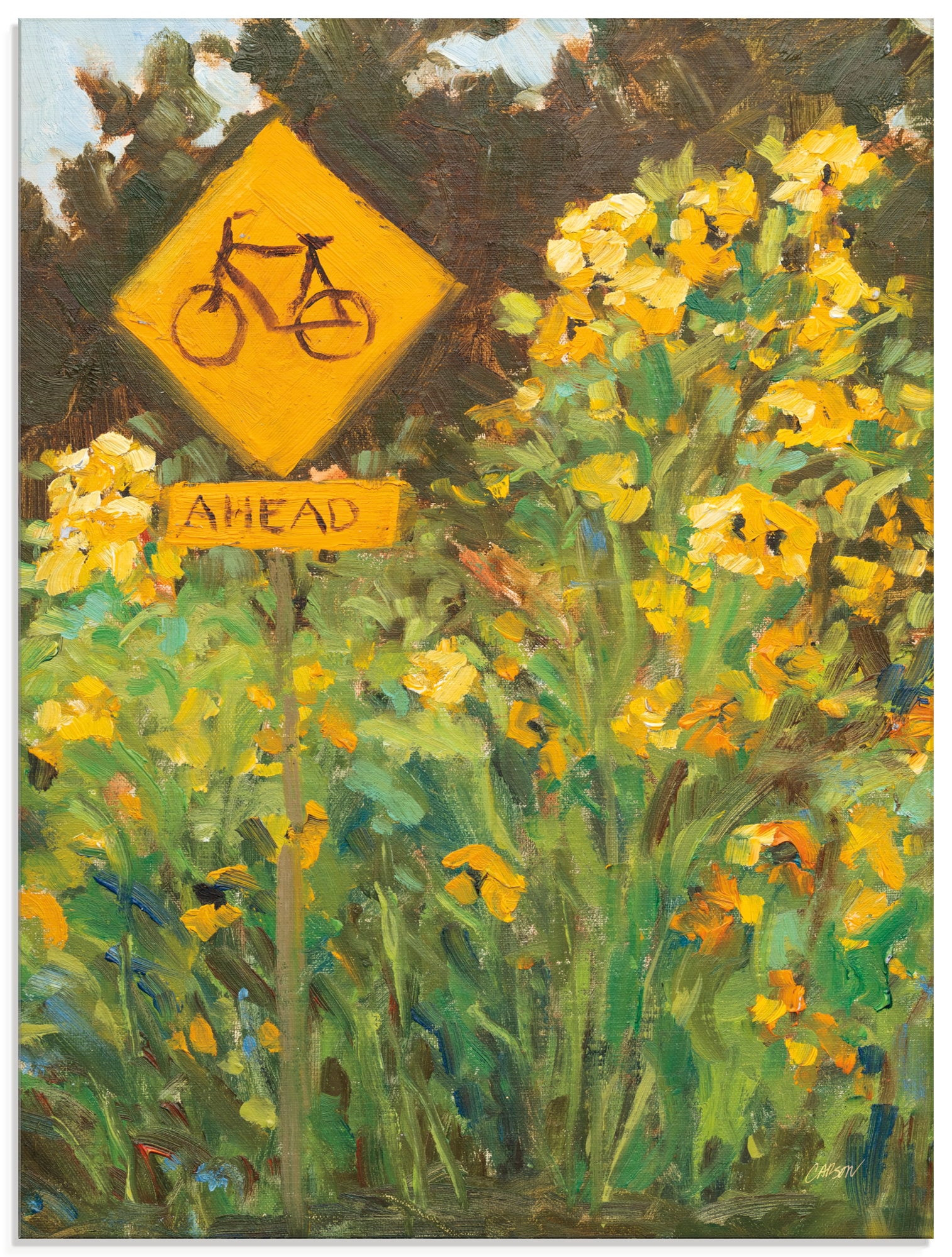 Image of Artland Glasbild "Bicycle Crossing" Blumenwiese 1 Stk. tlg. in verschiedenen Grössen