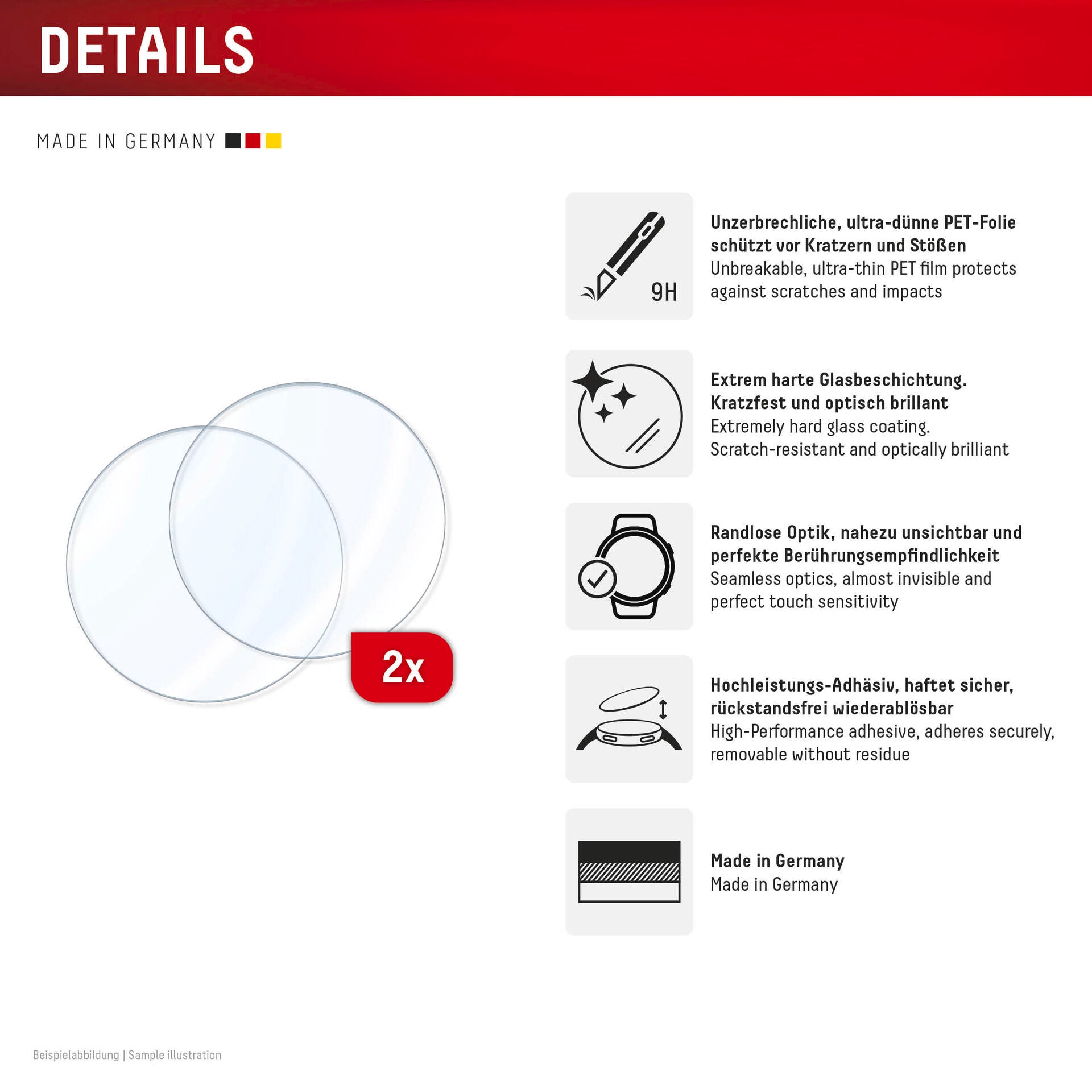 Displex Displayschutzglas »Smartwatch Glass Unbreakable Protector«, für Garmin fenix E 51 mm-Garmin fenix 8 51 mm, (Packung, 2x Hybrid Glass), Displayschutzfolie, Schutzfolie, Bildschirmschutz, kratz- & stossfest