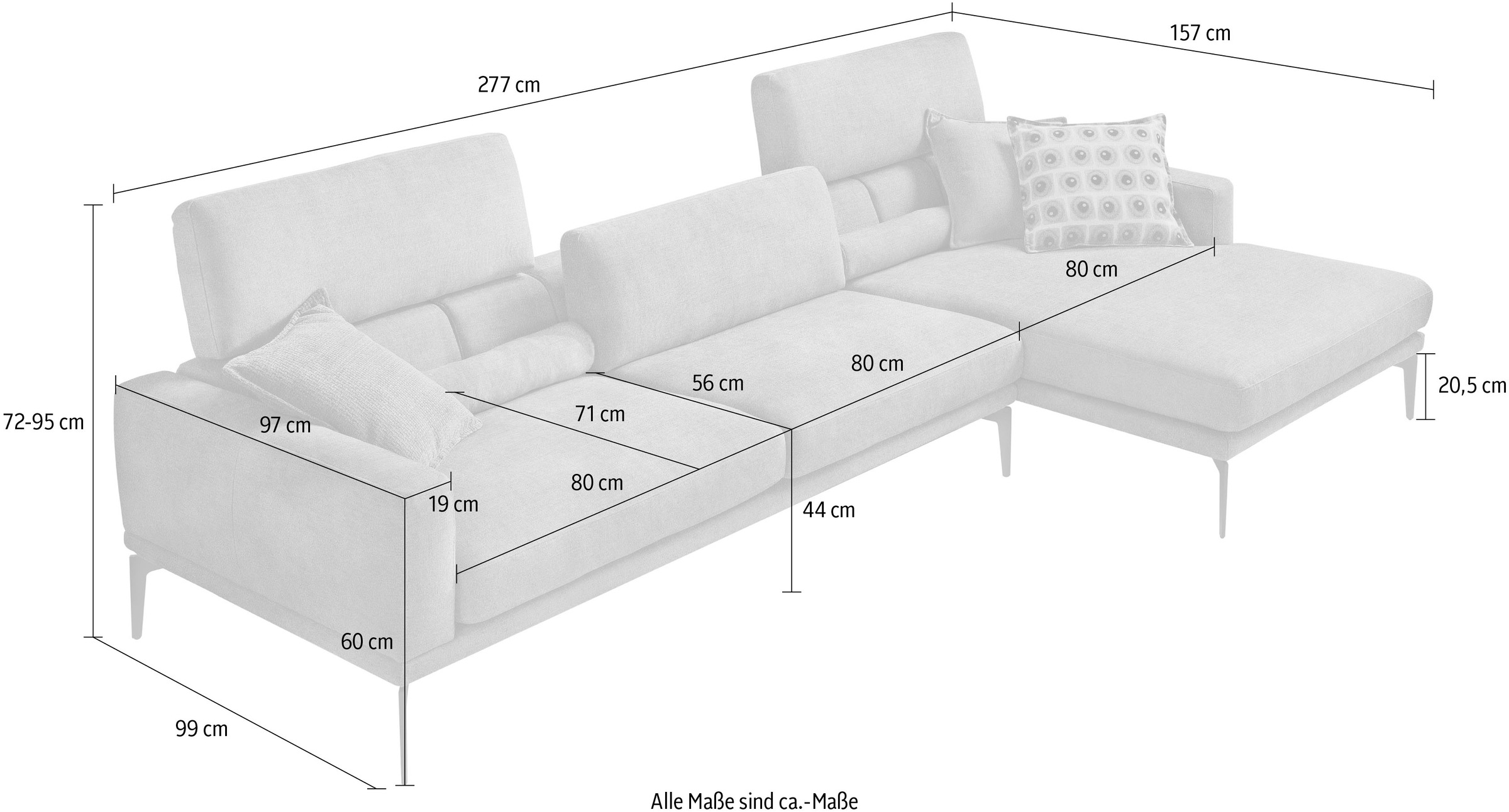 Egoitaliano Ecksofa »Masu, Design trifft sensationellen Sitzkomfort«, inkl. 2 Kissenrollen, Rückenelemente manuell verstellbar, Metallfüsse