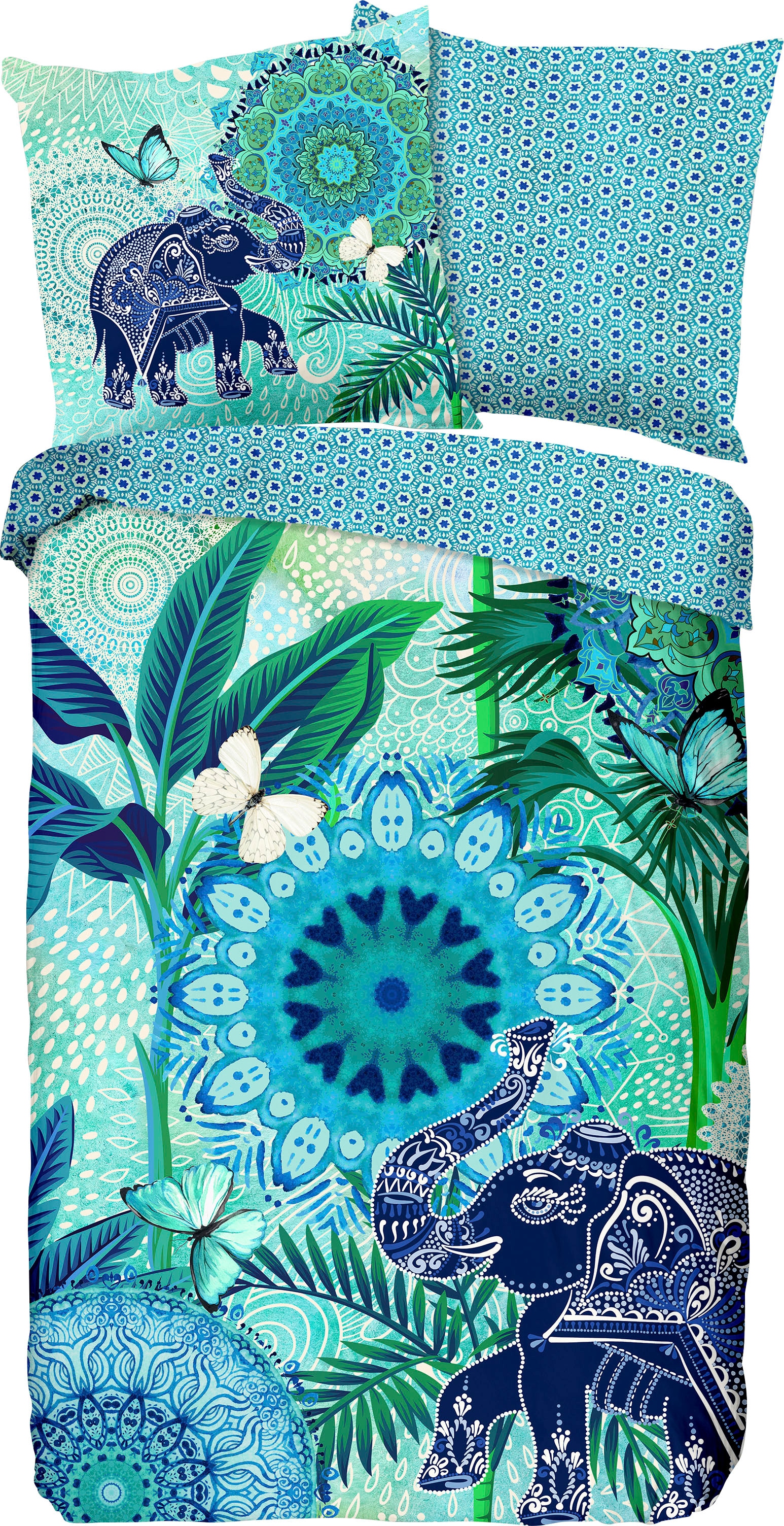 hip Wendebettwäsche »Isara«, Mako-Satin, 135x200, Reissverschluss, Wendeoptik, Mandala, Elefant Blau