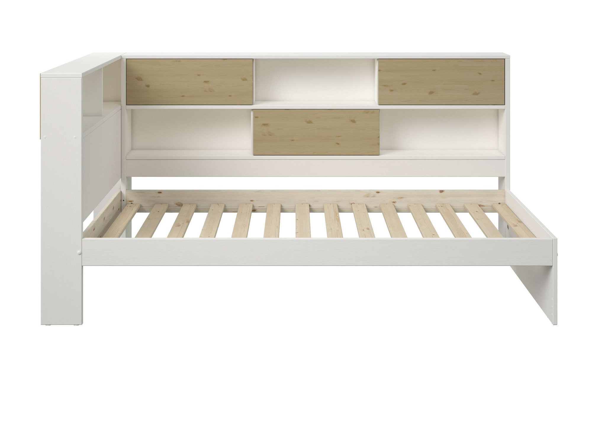 Home affaire Stauraumbett »Amance, Massivholz mit MDF, viel Stauraum, ideal für kleine Räume«, (Aussenmasse B/T/H: 110,2/220,1/106,9 cm), FSC® zertifiziert, inklusive Lattenrost, Made in EU