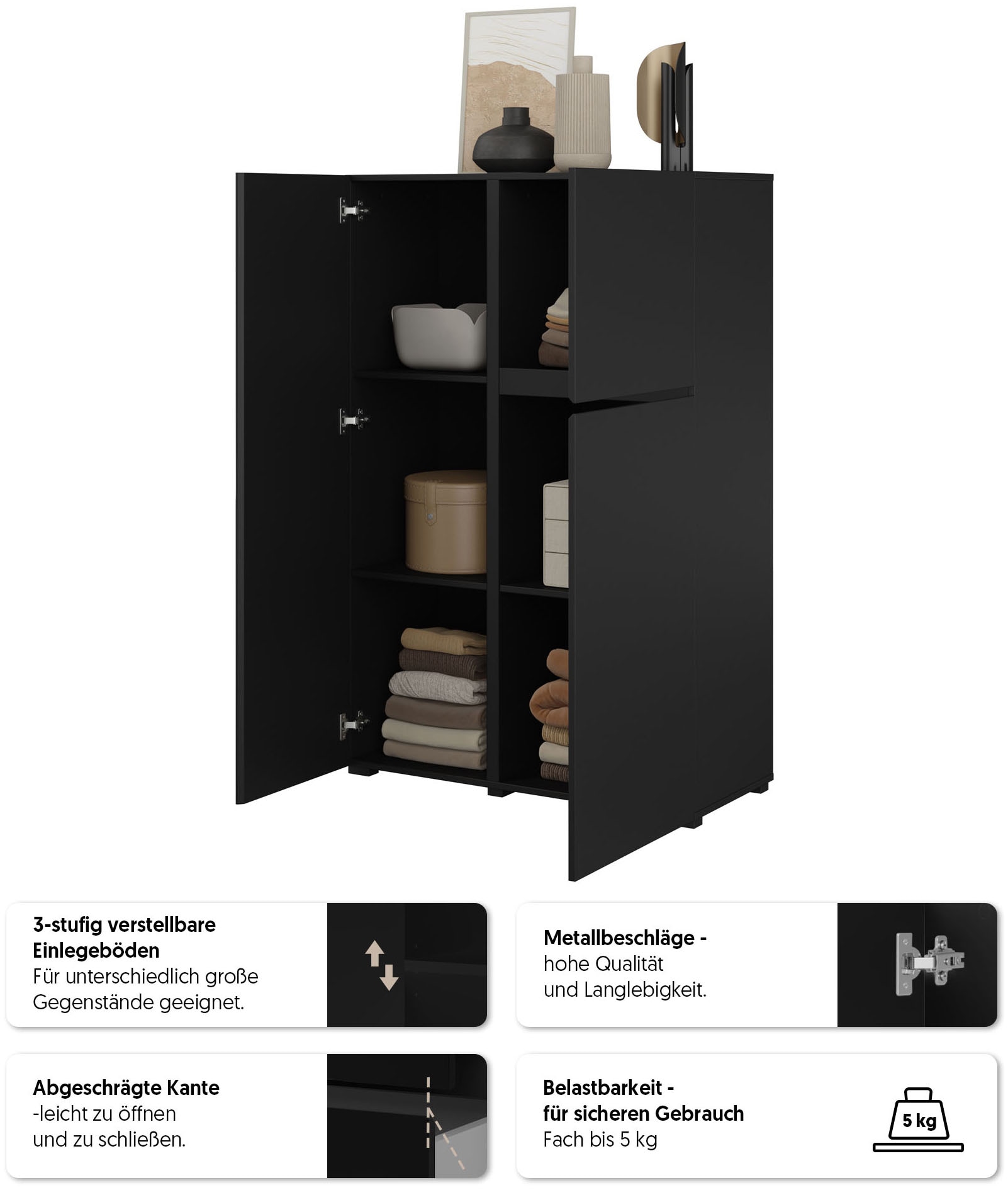 INOSIGN Highboard »Metric, Breite 92cm, moderne grifflose Hochkommode 3 Türen,Highboard« Hochschrank mit viel Stauraum, Einlegeböden verstellbar, Türkommode