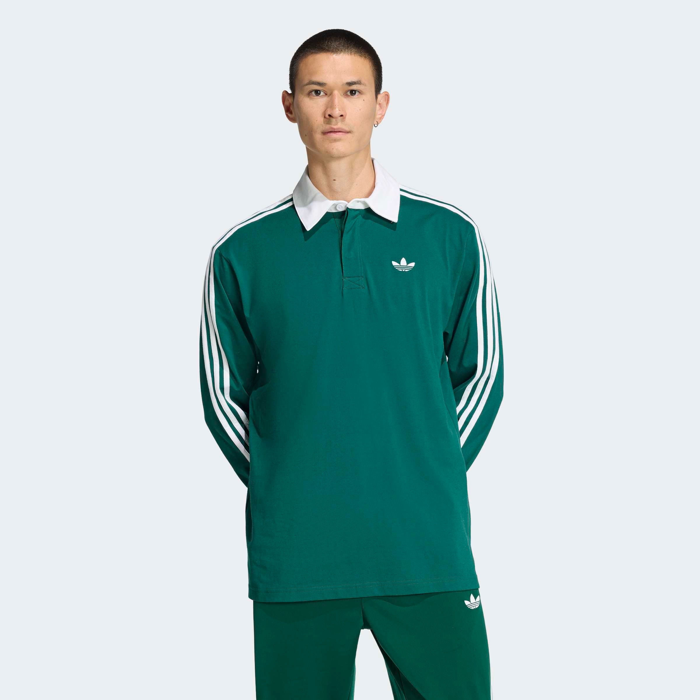 Image of adidas Originals Poloshirt "3-STREIFEN RUGBY LONGSLEEVE POLO" sportlicher Stil, mit Druckknopf, gerader Rumpfabschluss