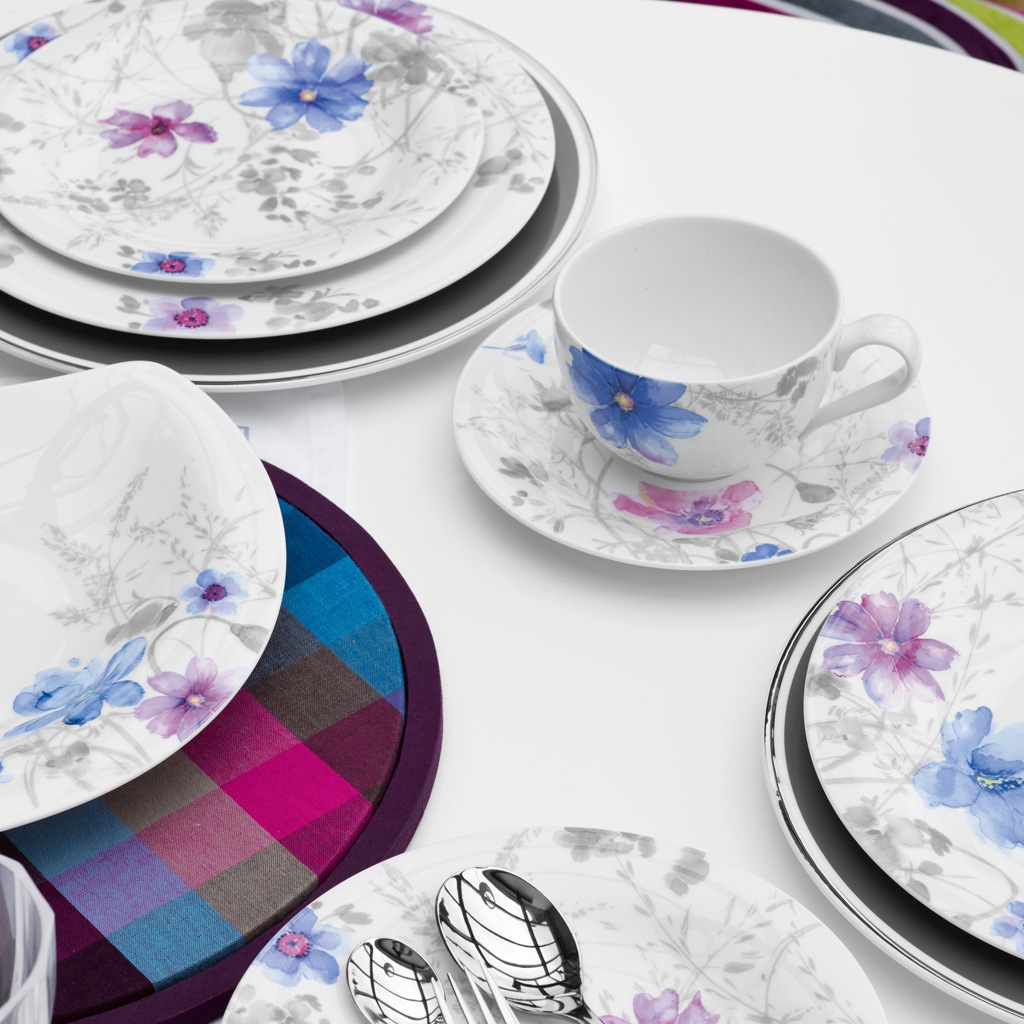 Villeroy & Boch Geschirr-Set "Tafelservice Mariefleur Gris Basic 12er Set bunt"