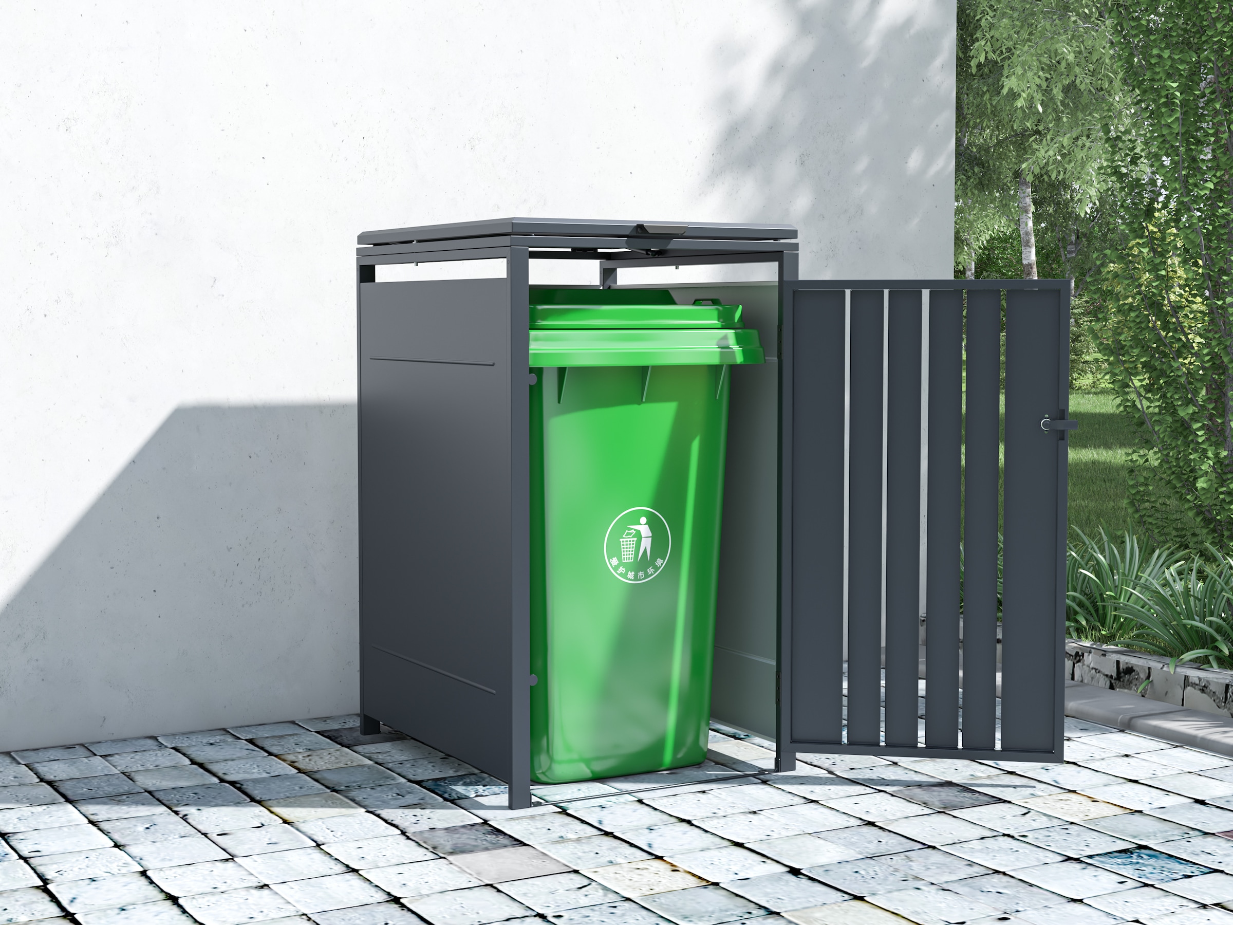 KONIFERA Coffre à poubelles »Bilbao Premium, Metall pulverbeschichtet 120-240L« couvercle avec vérin à gaz, verrouillable, 120-240L LxPxH : 68x80x117 cm