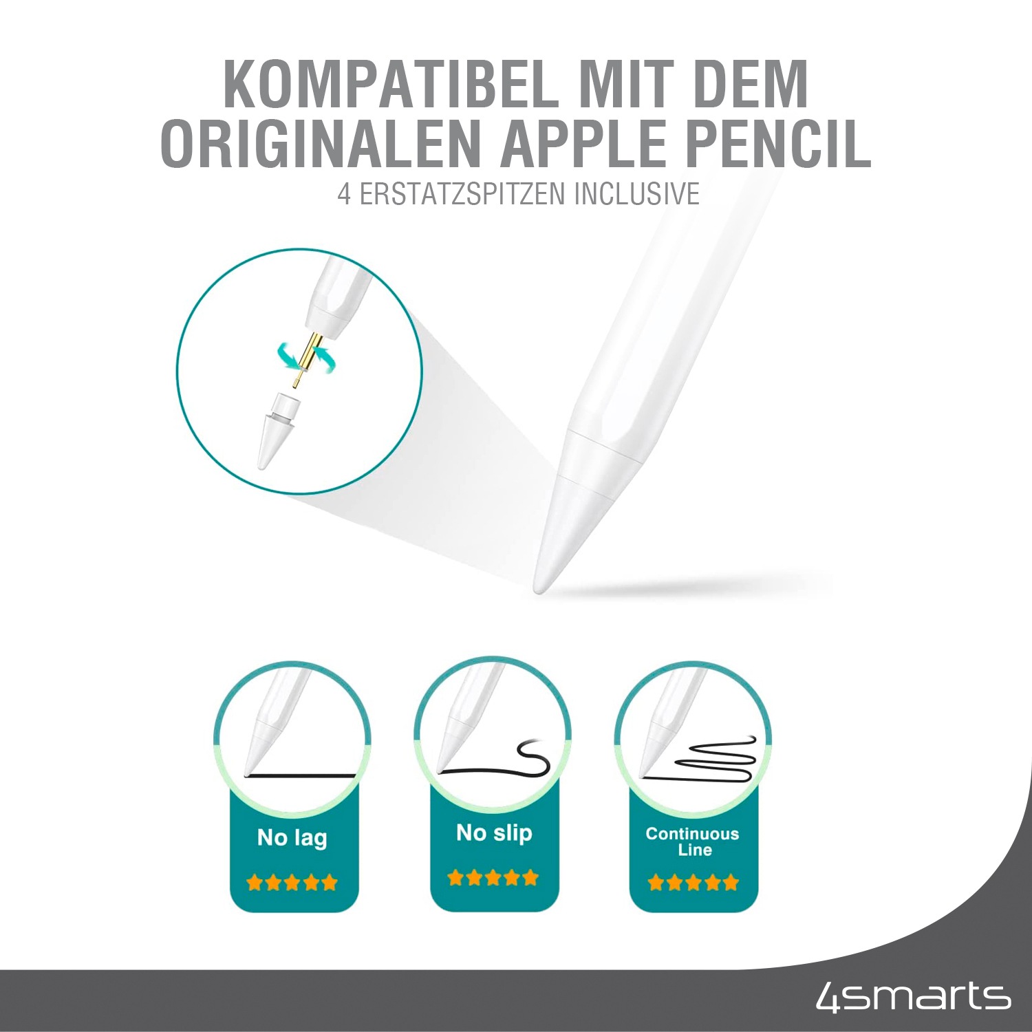 4smarts Eingabestift-Adapter »Ersatzspitzen für Apple Pencil (1. Gen. / 2. Gen.) 4 Stk.«