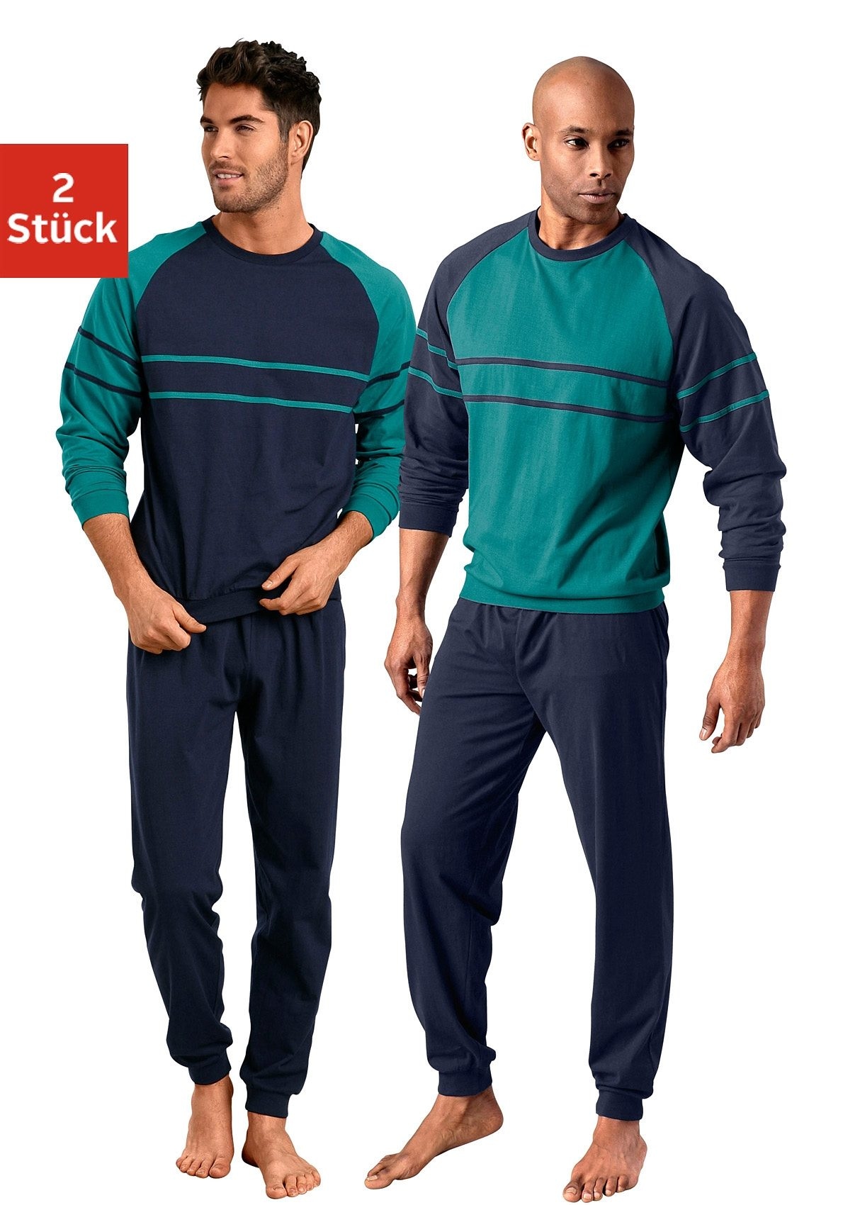 Image of le jogger Pyjama "Schlafanzug für Herren im Doppelpack" Packung, 2 Stück, 4 tlg. in langer Form mit aufgesetzten Streifen