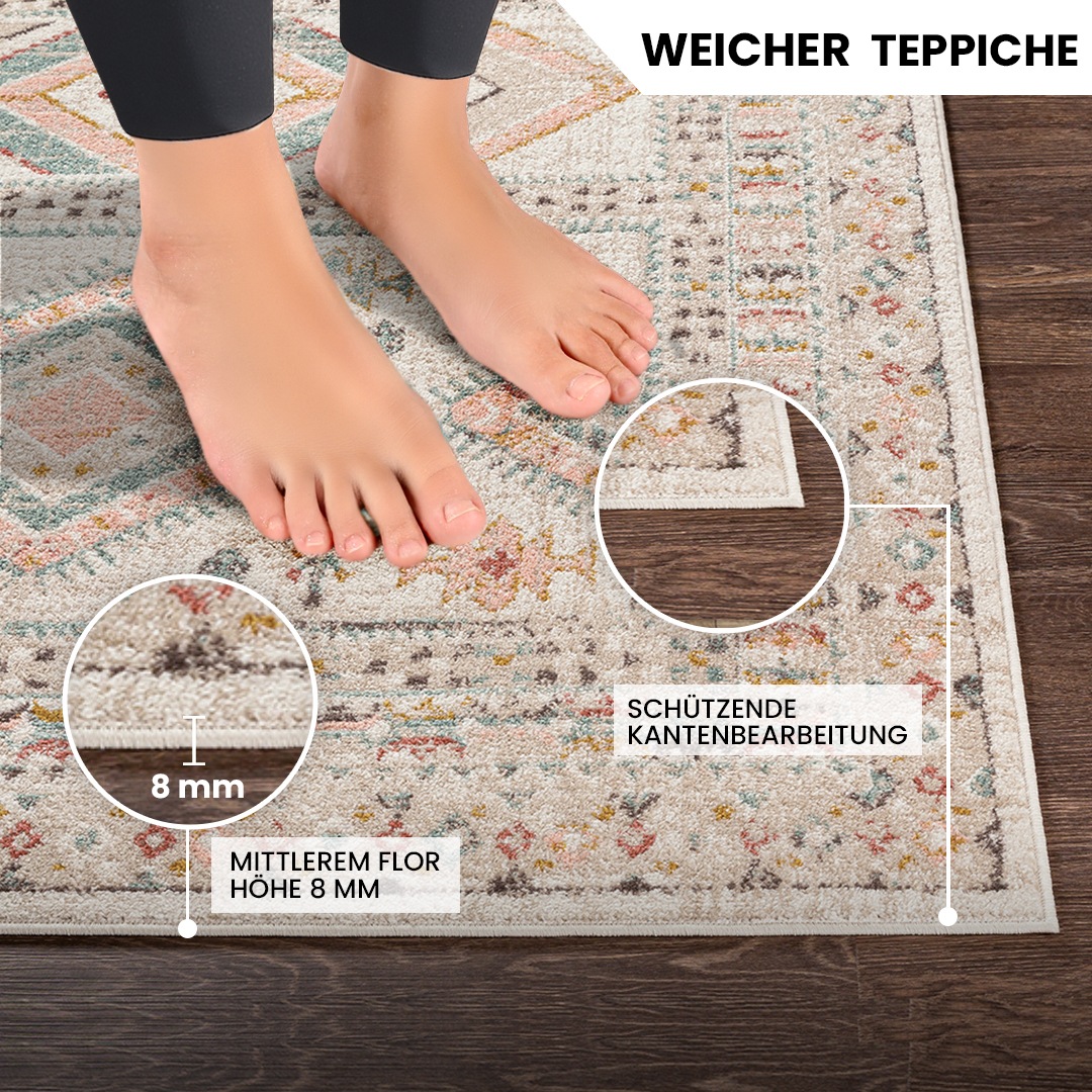 Livabliss Teppich »JAIPUR«, rechteckig, 13 mm Höhe, Skandinavischer Teppich, Kurzflor Boho-Wohnzimmerteppich, Läufer