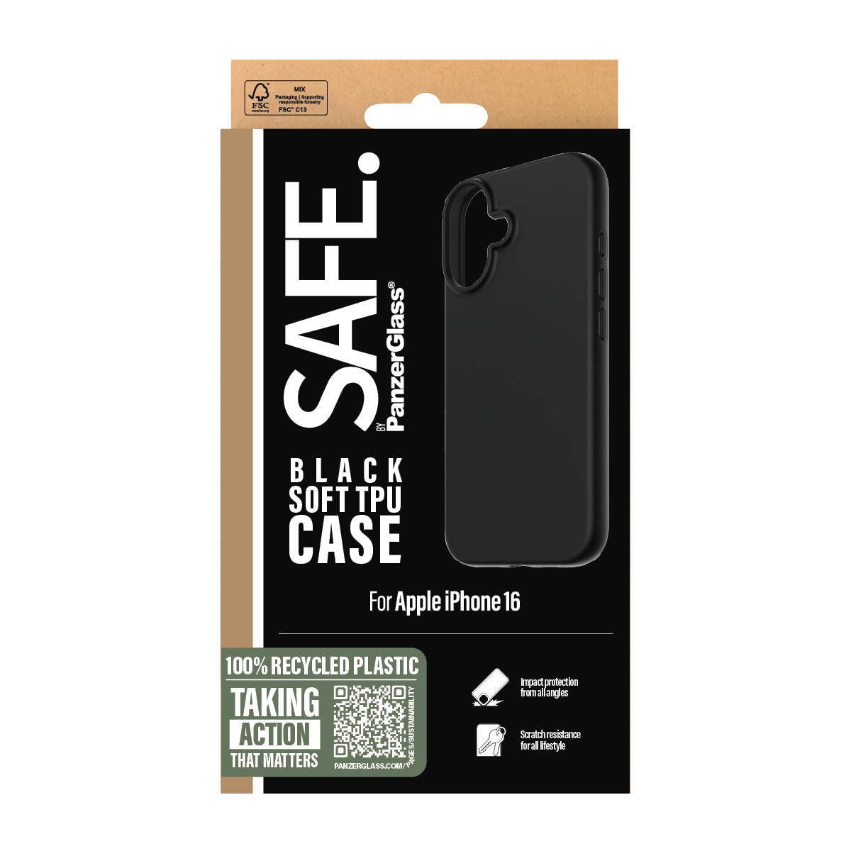 SAFE by PanzerGlass Handyhülle »Soft TPU Case für Apple iPhone 16« iPhone 16 Backcover, Schutzhülle, Handyschutzhülle, Case, Schutzcase, stossfest