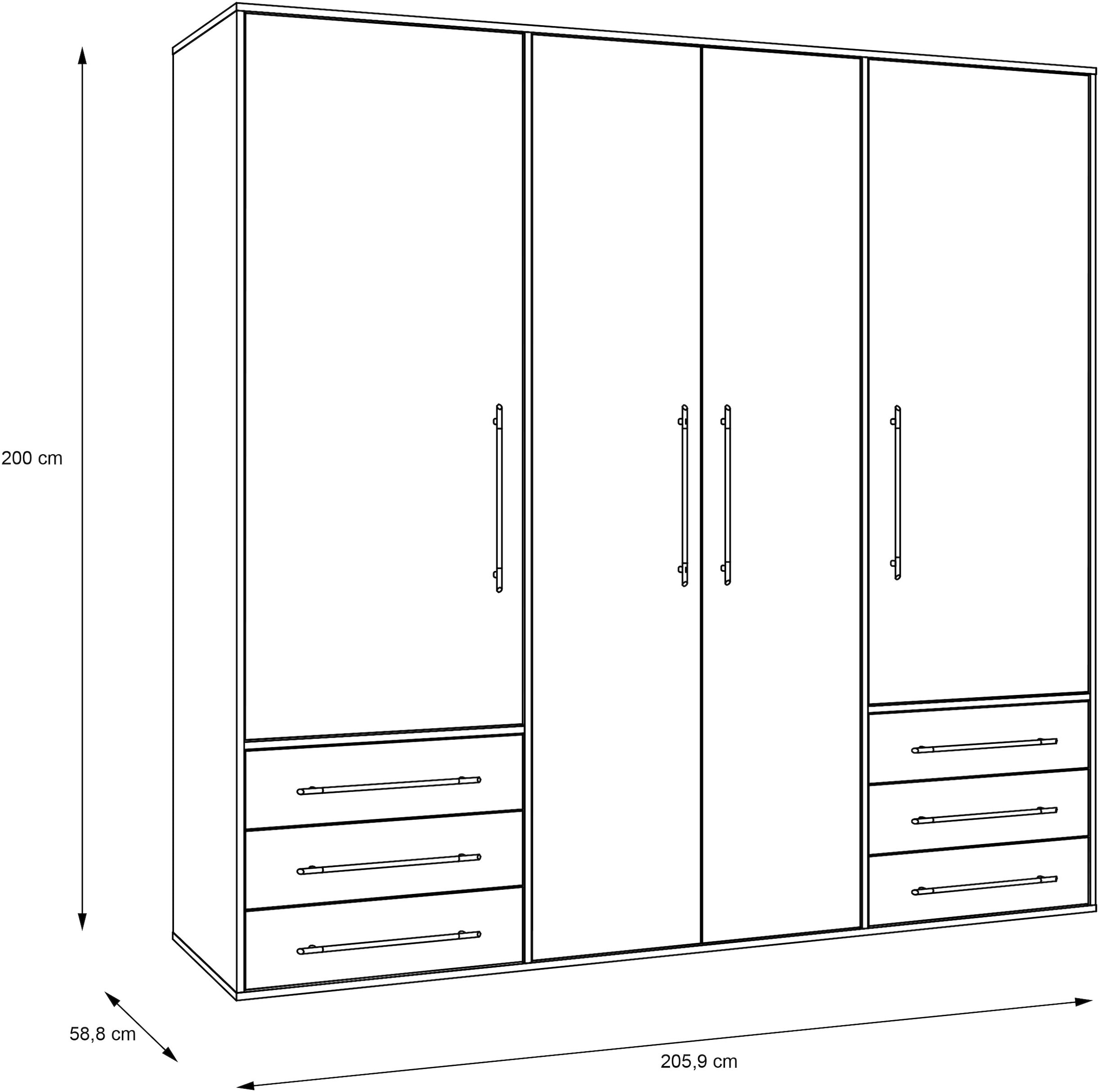 FORTE Drehtürenschrank »Mokkaro, Kleiderschrank,zeitloses Design, 4 türig« viel Stauraum, Schubladen, Stangengriffe, Made in Europe