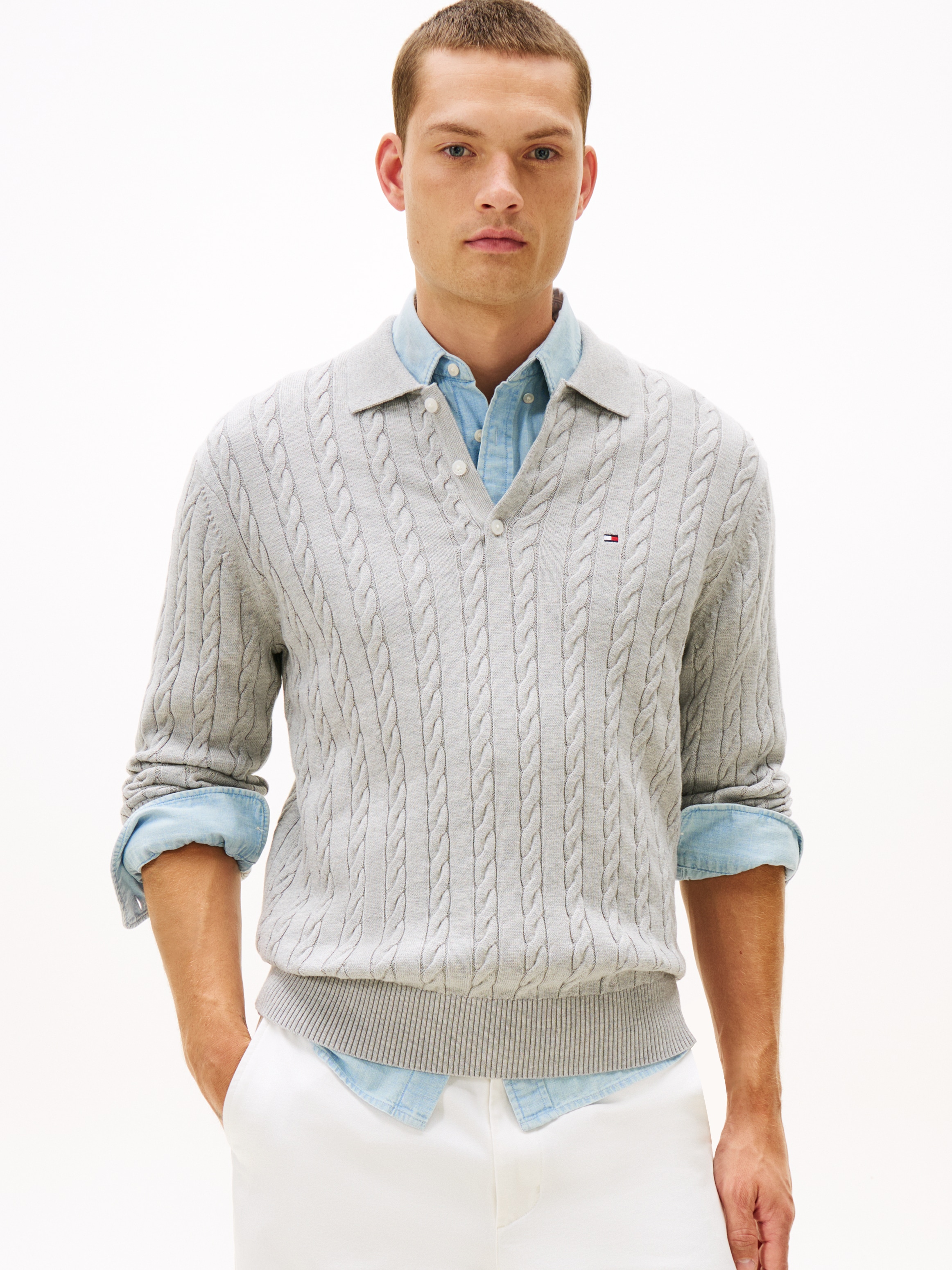 Image of Tommy Hilfiger Polokragenpullover "CLASSIC COTTON CABLE" mit Zopfmuster, regular fit