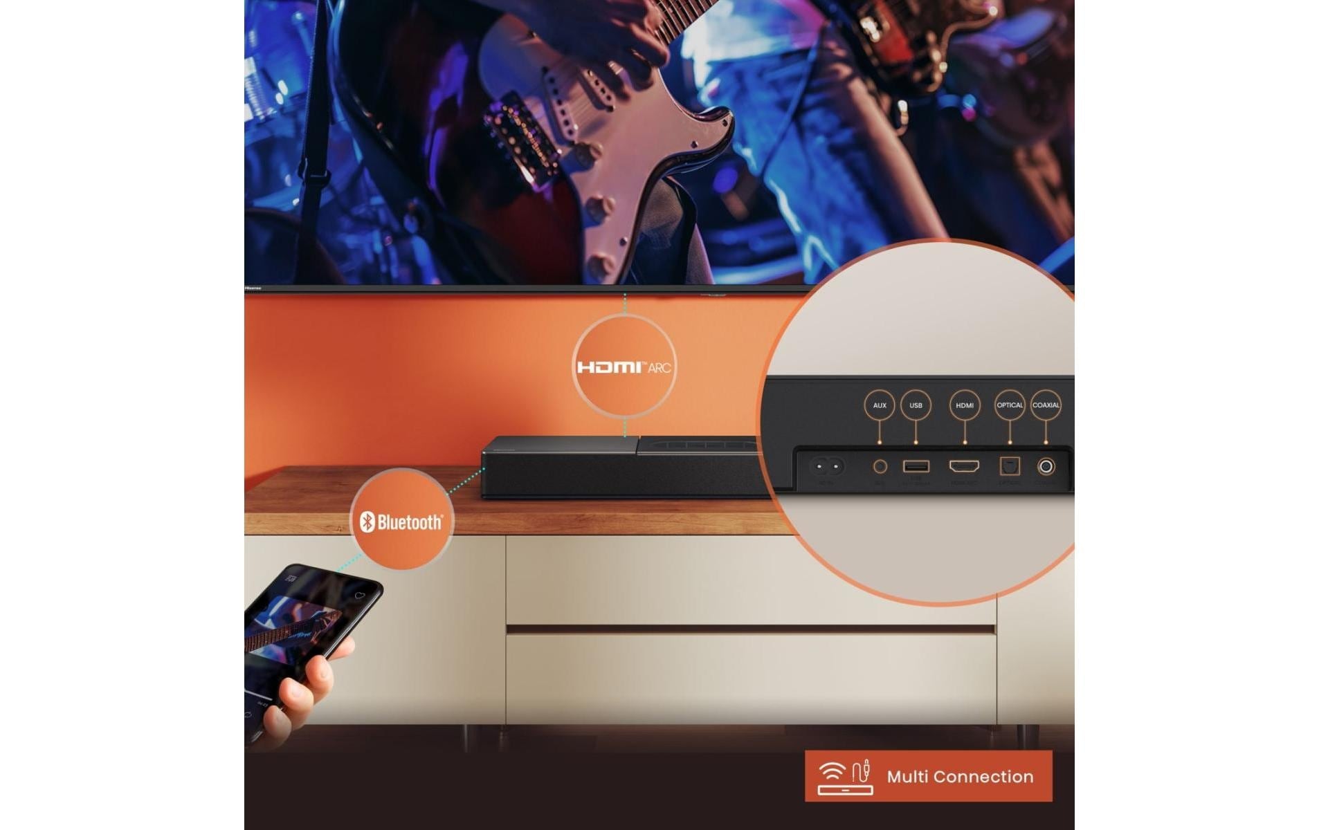 Hisense Soundbar »HS2000 2.1 Kanal Soundbar mit integriertem Subwoofer« 2.1 ( Bass- und Lautstärkeregelung | Equalizer 240 W)