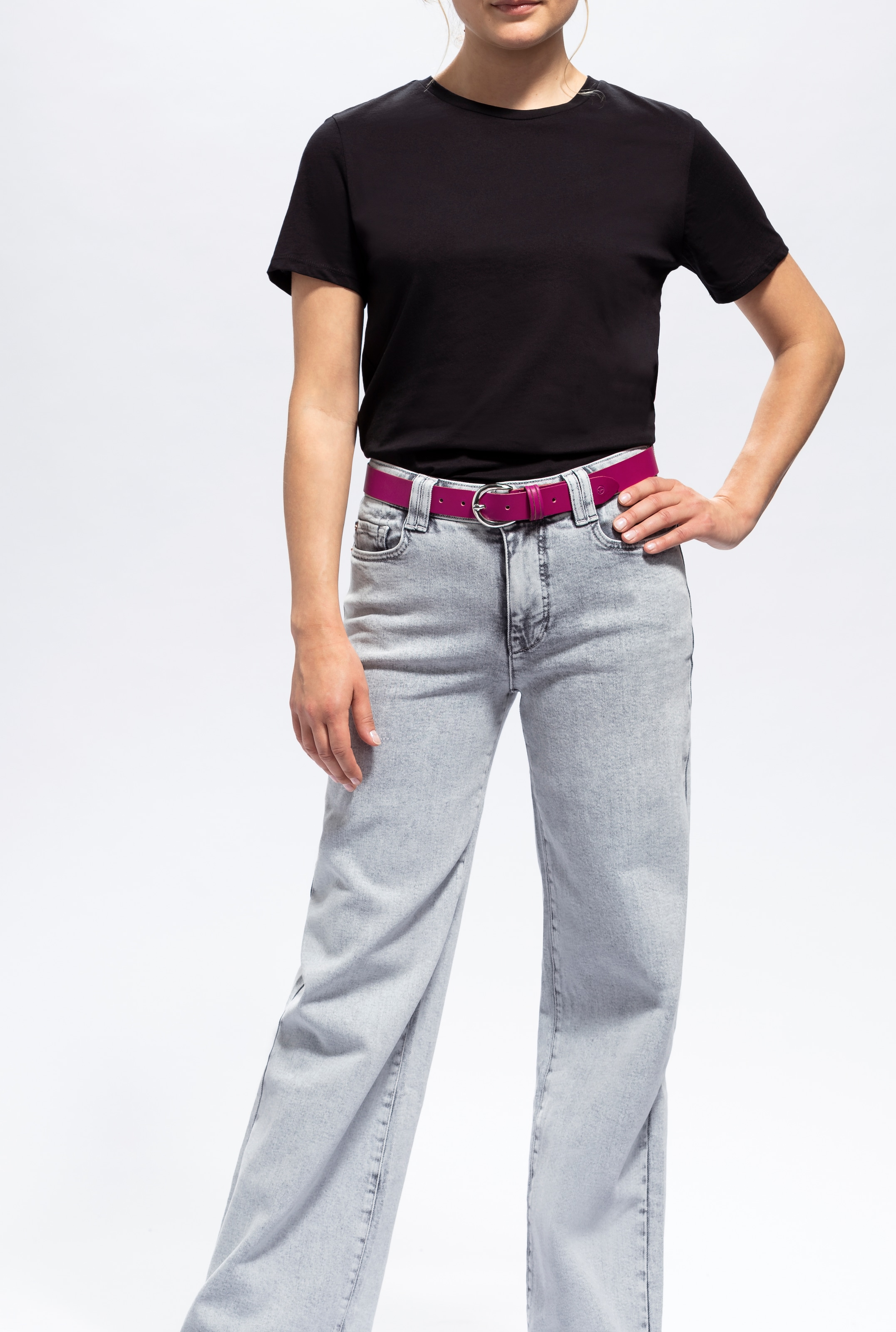 Tamaris Ceinture en cuir »"Clara Silver"« avec boucle brillante argentée, uni, 3 cm de large
