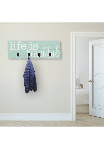 Artland Garderobenleiste »Das Leben ist schön«, platzsparende Wandgarderobe aus Holz... kaufen