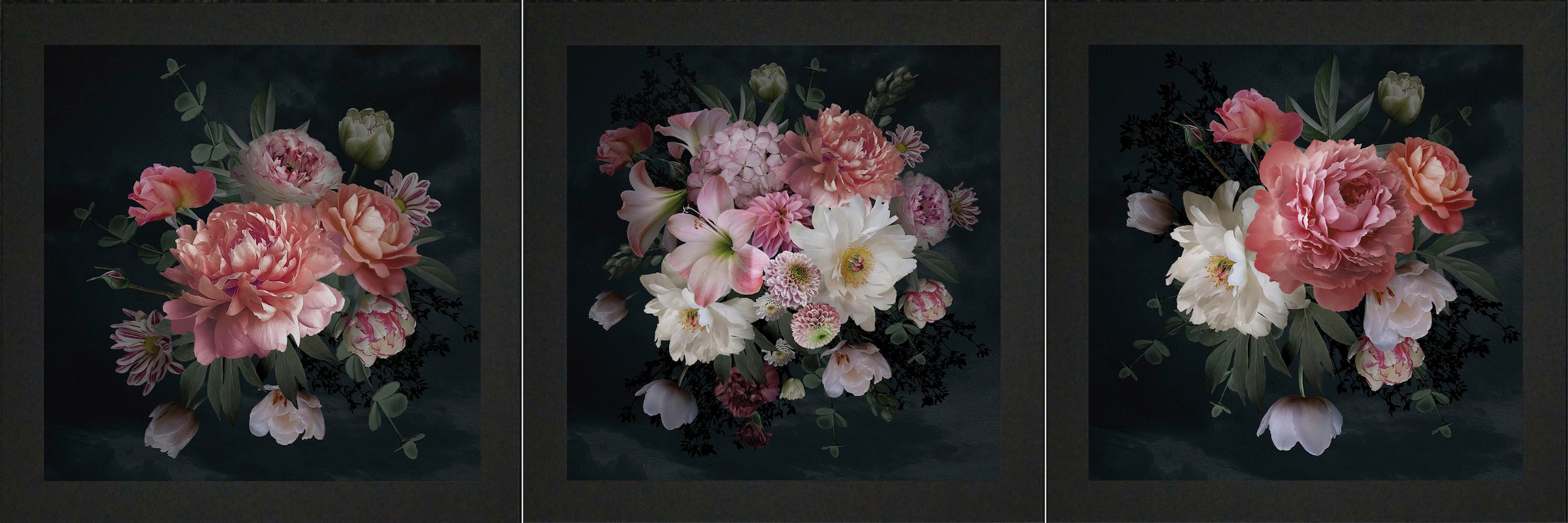 Image of Bönninghoff Bild mit Rahmen "3er-Set gerahmte Bilder BLUMEN 3x23x23 cm – Deko modern" Blumen Set, 1 Stk. tlg. mehrteiliges Bilder-Set, harmonisch aufeinander abgestimmt