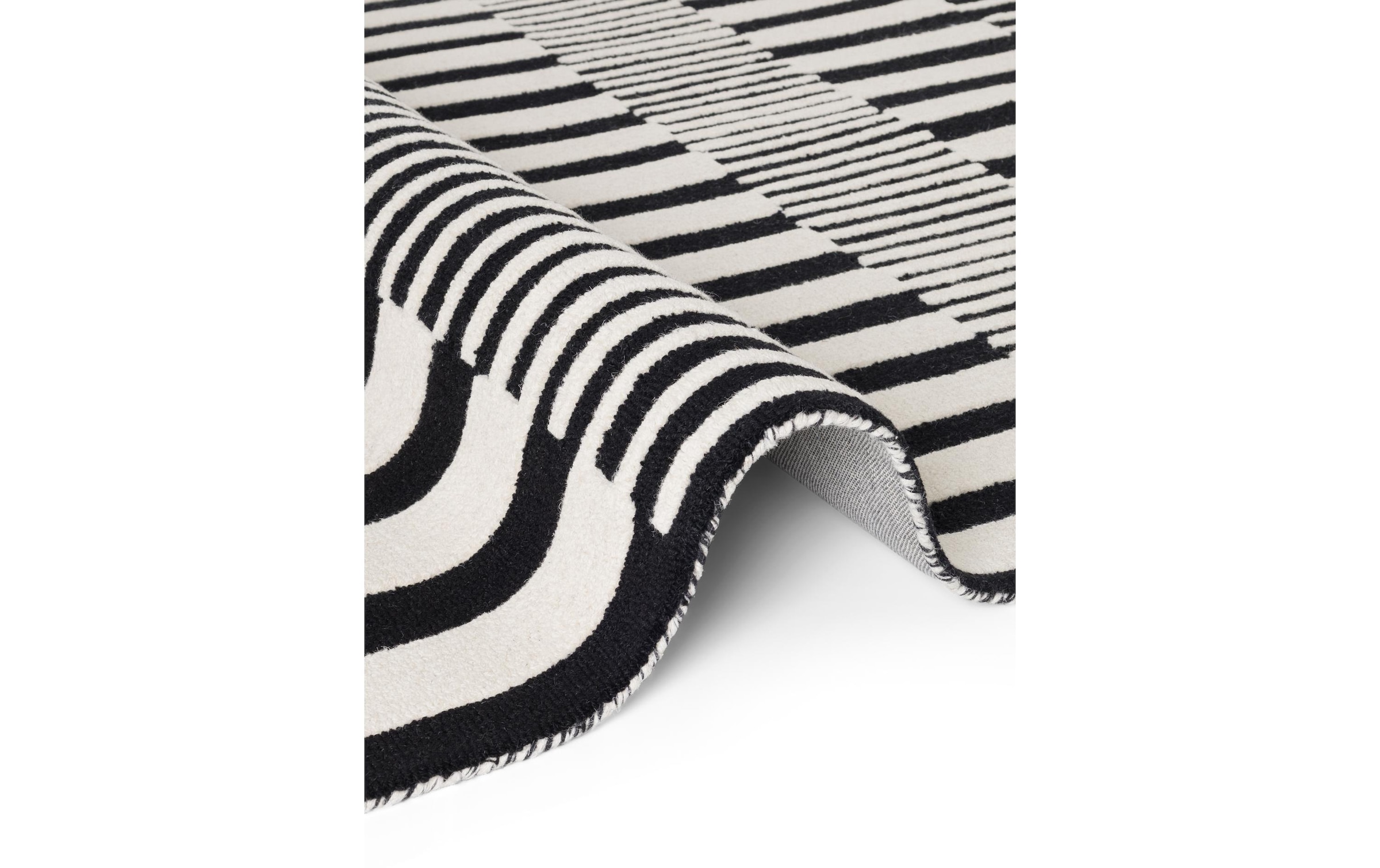 ELLE DECORATION Teppich »Pulse« rechteckig 12 mm Höhe Wolle, Natur, Wohnzimmer, schwarz weiss, Modern, Geometrisch, Streifen