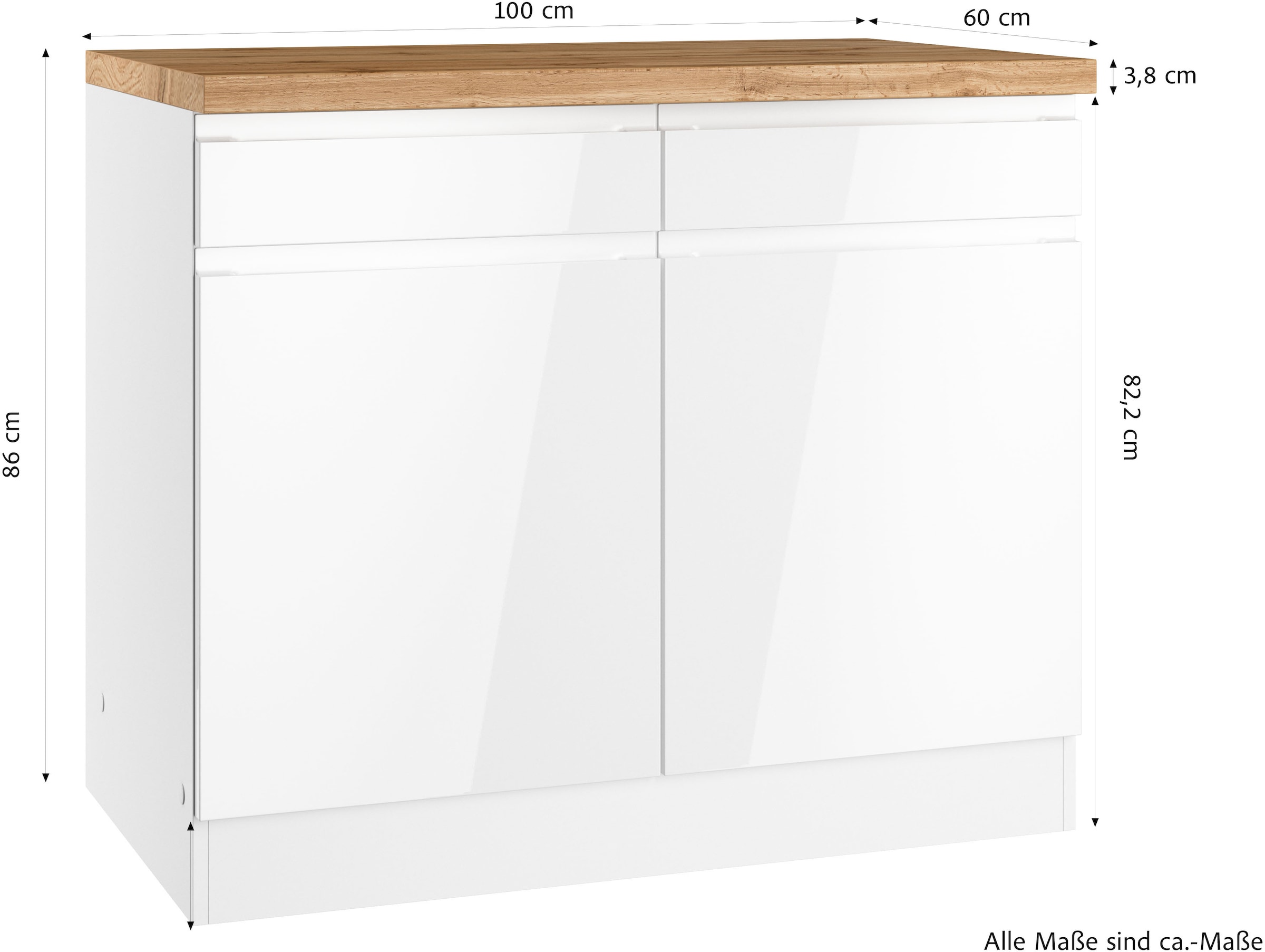 KOCHSTATION Armoire basse »KS-Virginia,neu in verbesserter Ausführung« Rangement, Softclose, avec plan de travail CPL,  largeur 100 cm, 2 portes, fonction soft-close