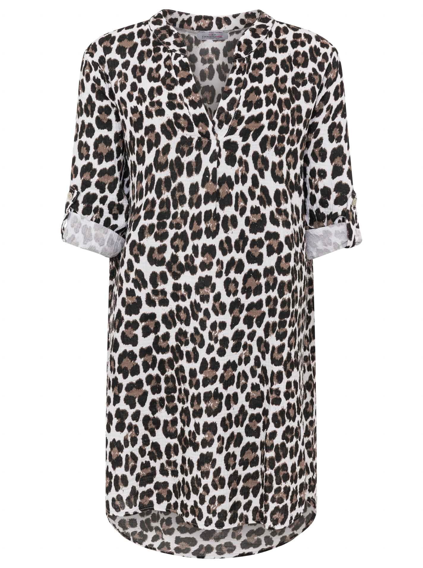 Zwillingsherz Top chemisier »"Rom"« Turn-Up Ärmel, V-Neck. Leo-Muster, Musselin