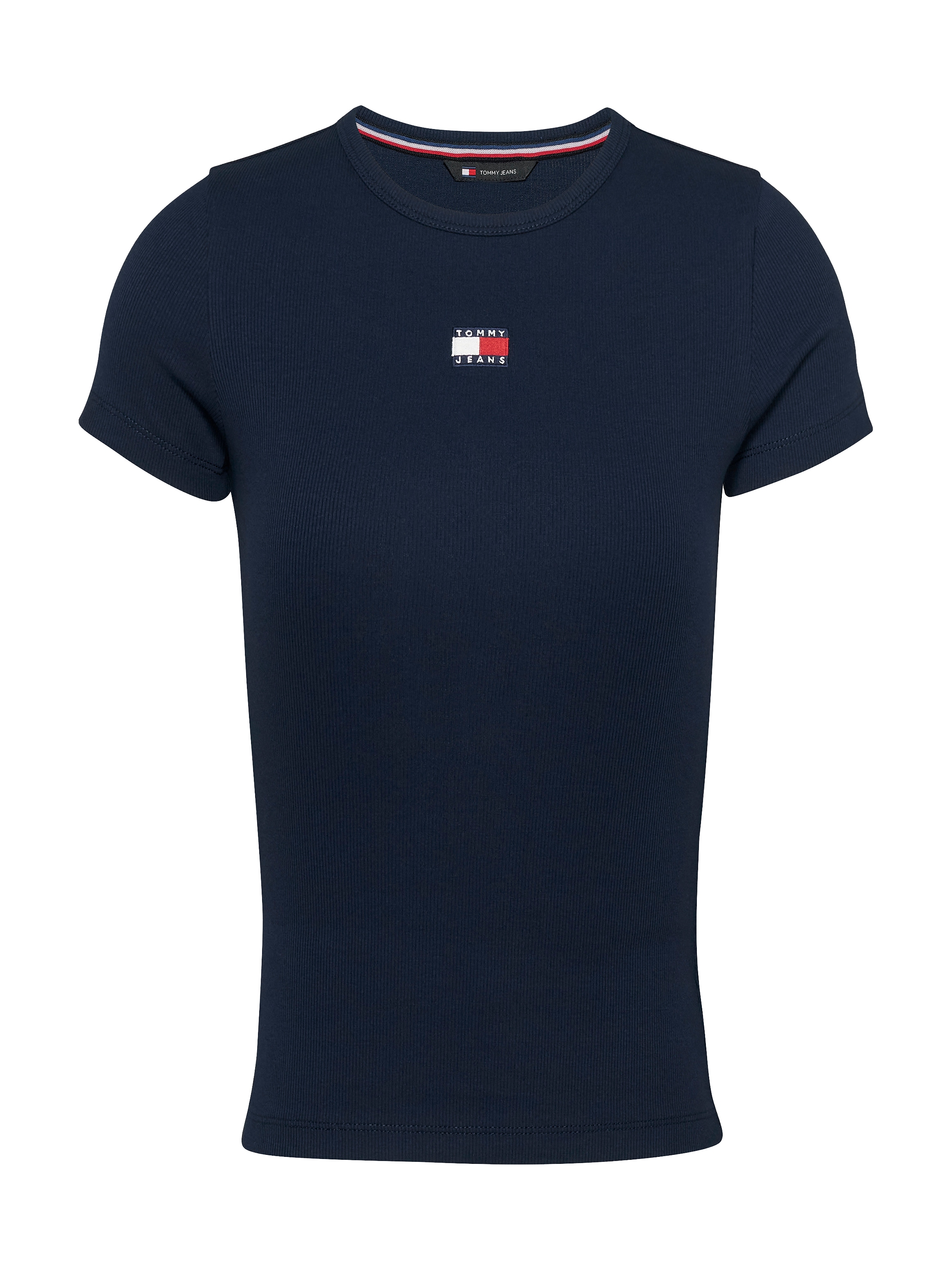 Tommy Jeans Rundhalsshirt »TJW SLIM BADGE RIB TEE«, in Rippoptik, mit Logo-Stickerei