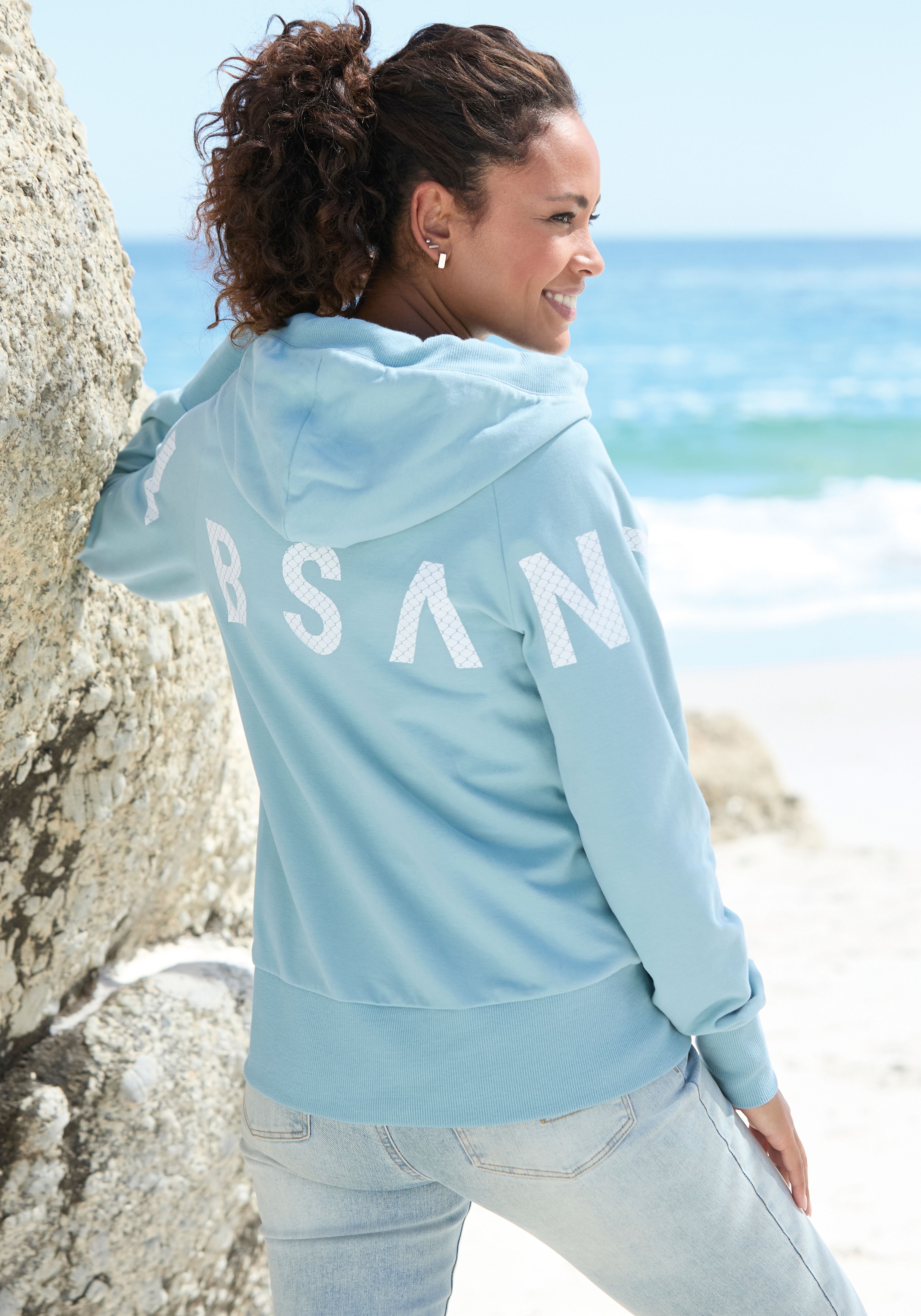 Elbsand Sweat à capuche , mit grossem Logodruck hinten, bequeme Freizeitjacke mit Taschen
