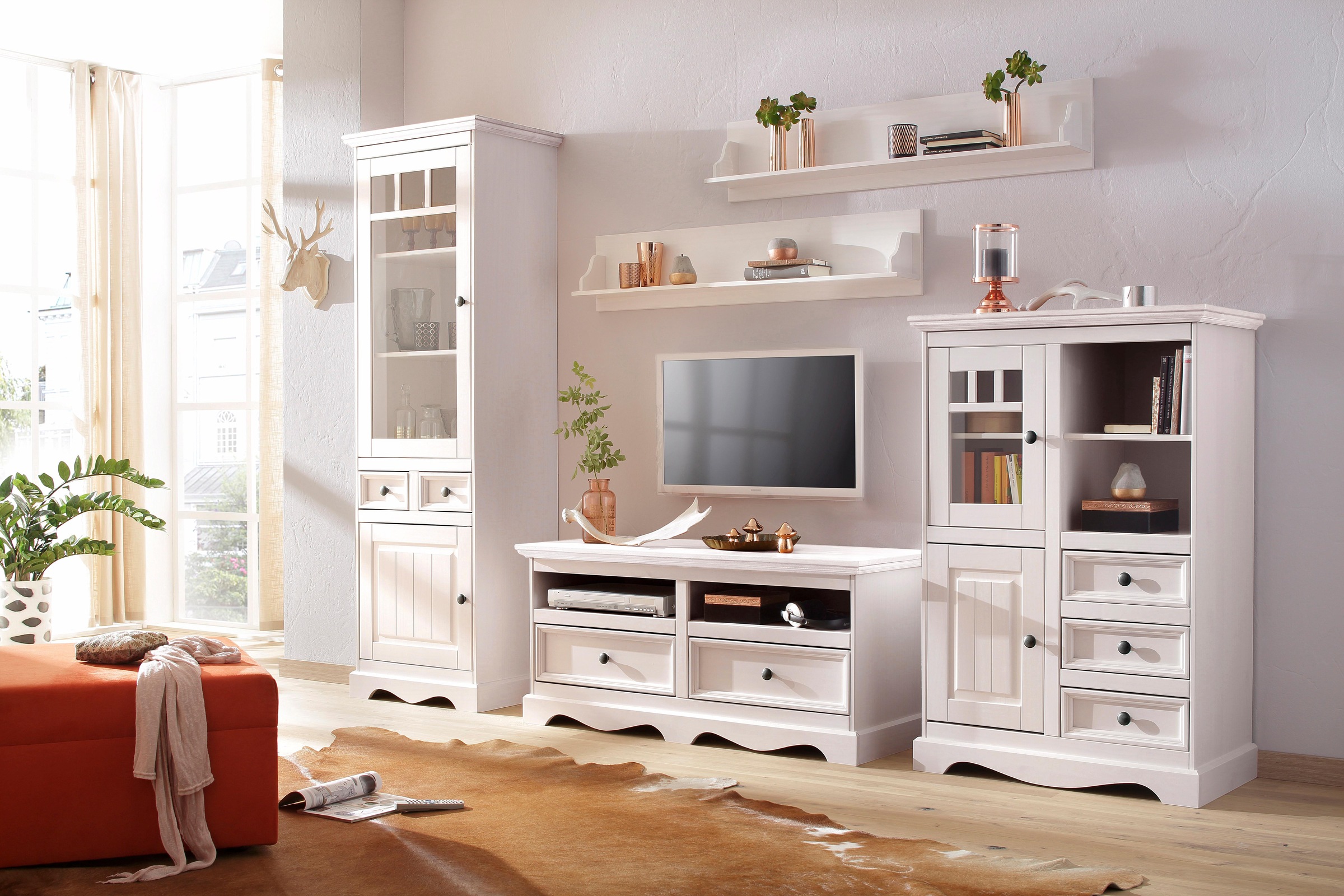 Image of GOODproduct Wohnwand "Melissa Vitrine, TV-Board, Highboard und Wandregale, 260cm breit" Set, 5 Stk. tlg.