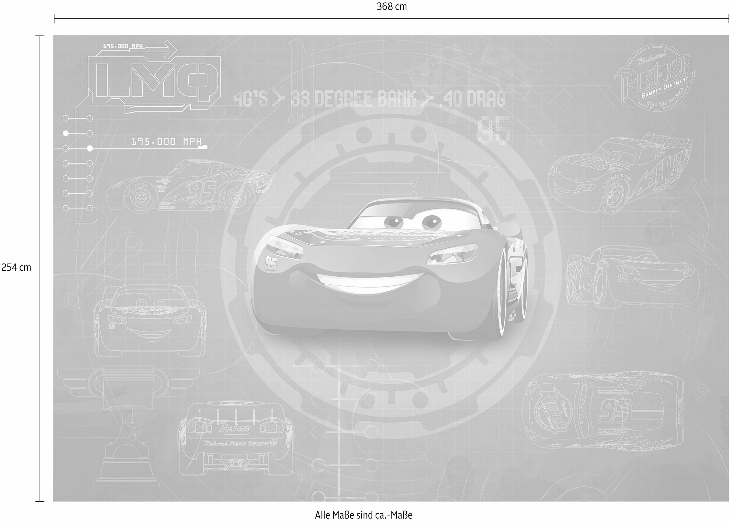 Komar Fototapete »Cars3 Blueprint - Grösse 368 x 254 cm«, bedruckt, Kinderzimmer