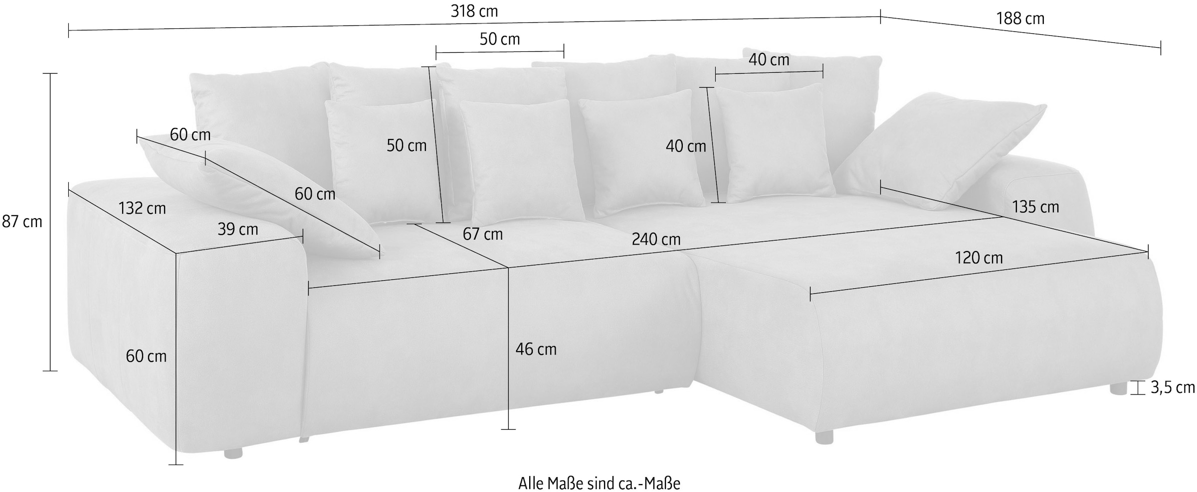 Home affaire Ecksofa »Sundance L-Form«, Polsterung für bis zu 140 kg pro Sitzfläche, auch mit Cord-Bezug