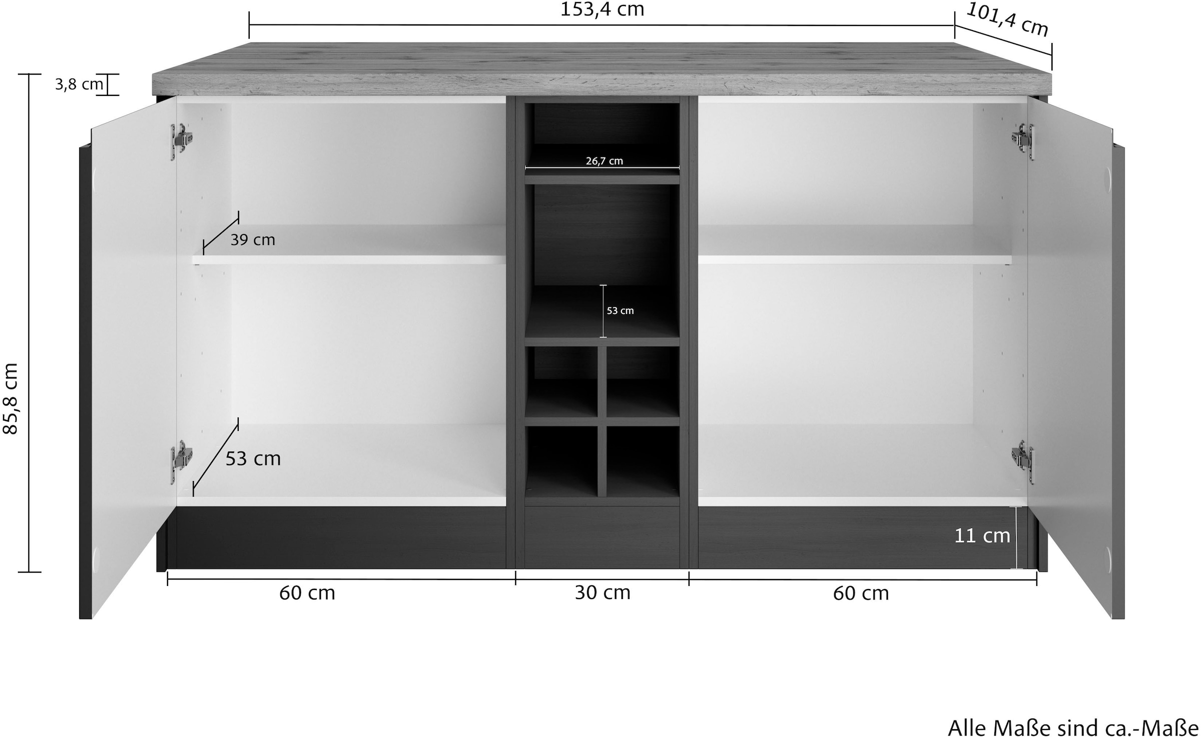 KOCHSTATION Kücheninsel »KS-Bruneck, Breite 153 cm« MDF-Fronten, Arbeitsplatte 38mm stark
