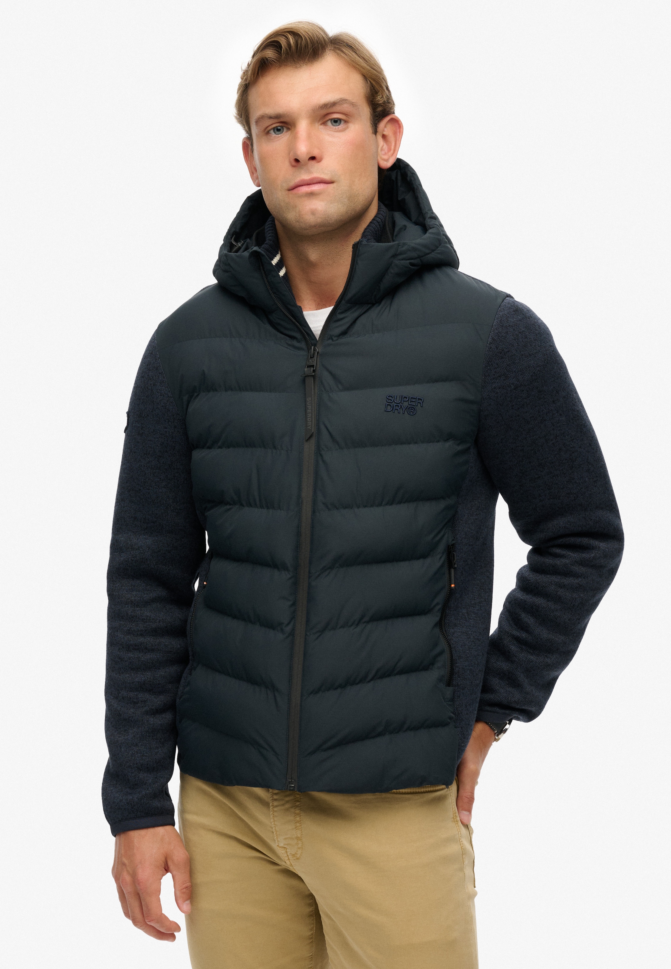 Image of Superdry Steppjacke "HOODED STORM KNIT HYBRID JKT" mit Kapuze