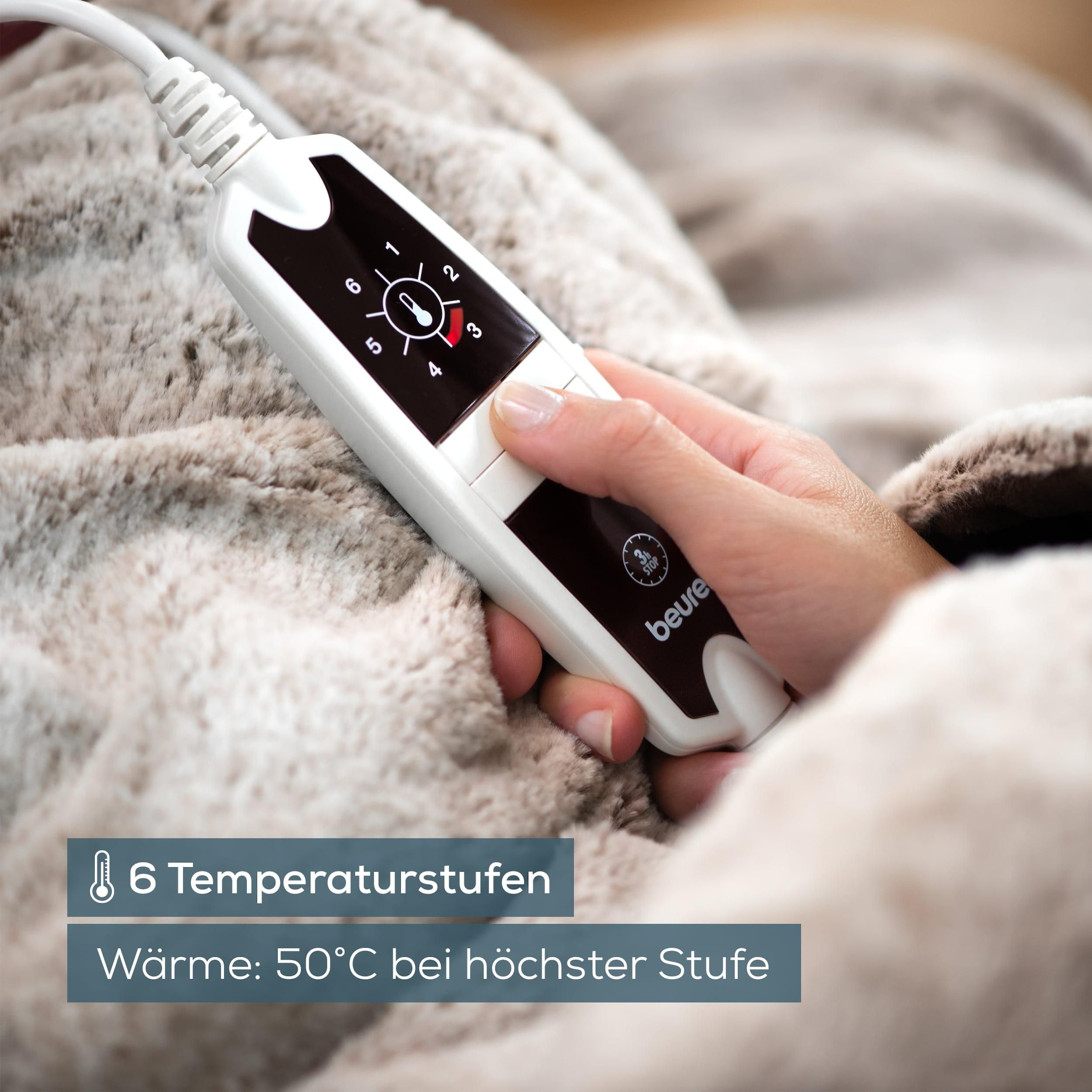 BEURER Heizdecke »HD 150 taupe XXL, elektrische Wärmedecke zum Einkuscheln«, 6 Temperaturstufen, kuscheliges Material, maschinenwaschbar