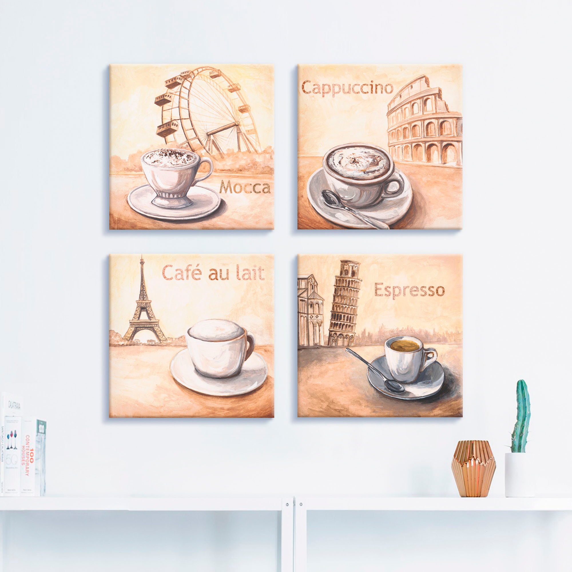 Artland Tableau sur toile »Mocca Cappuccino Café au lait Espresso« 4 cuis tlg. 4er Set, verschiedene Grössen
