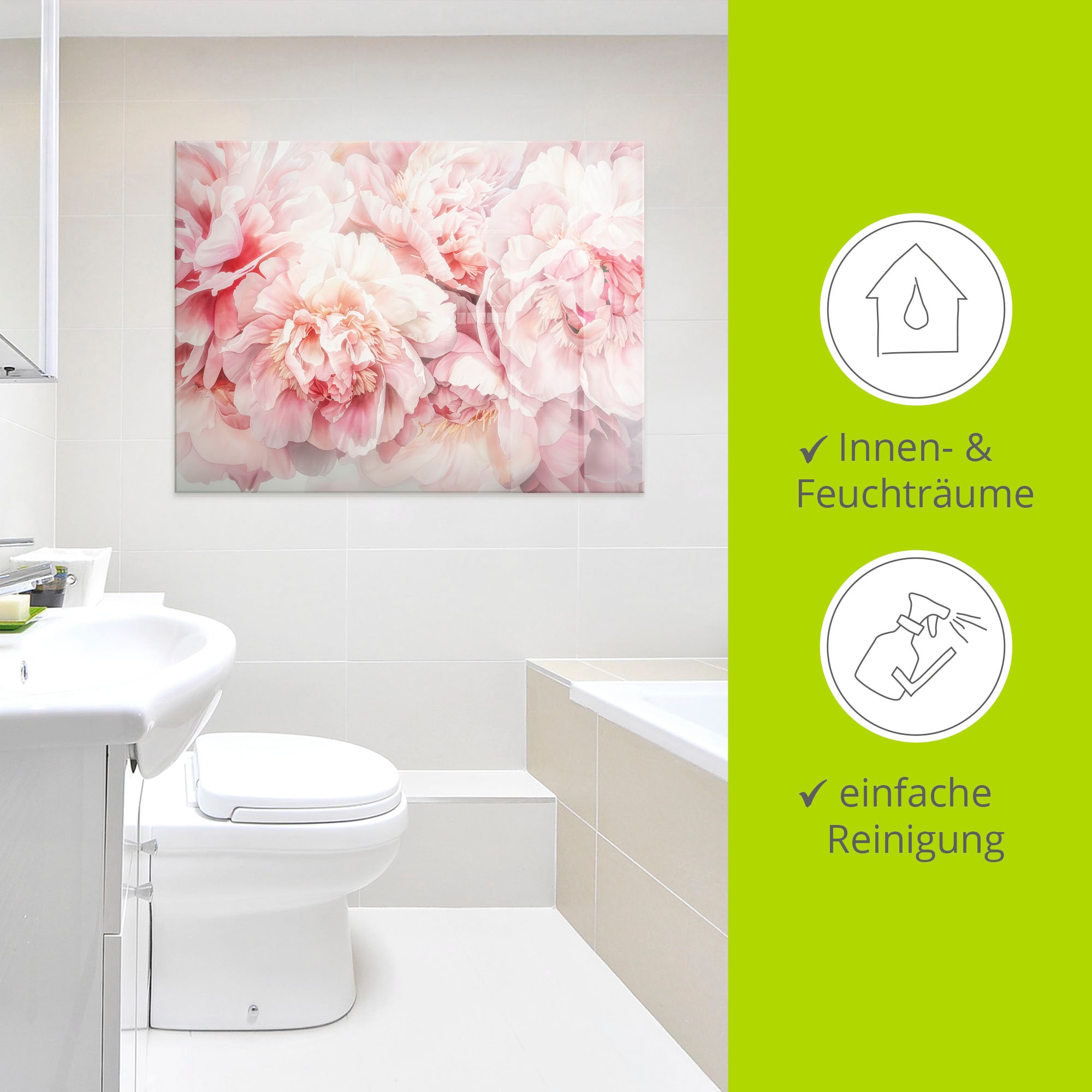 Artland Glasbild »Rosa Farbene Pfingstrosen Aquarell« 1 Stk. tlg. in verschiedenen Grössen