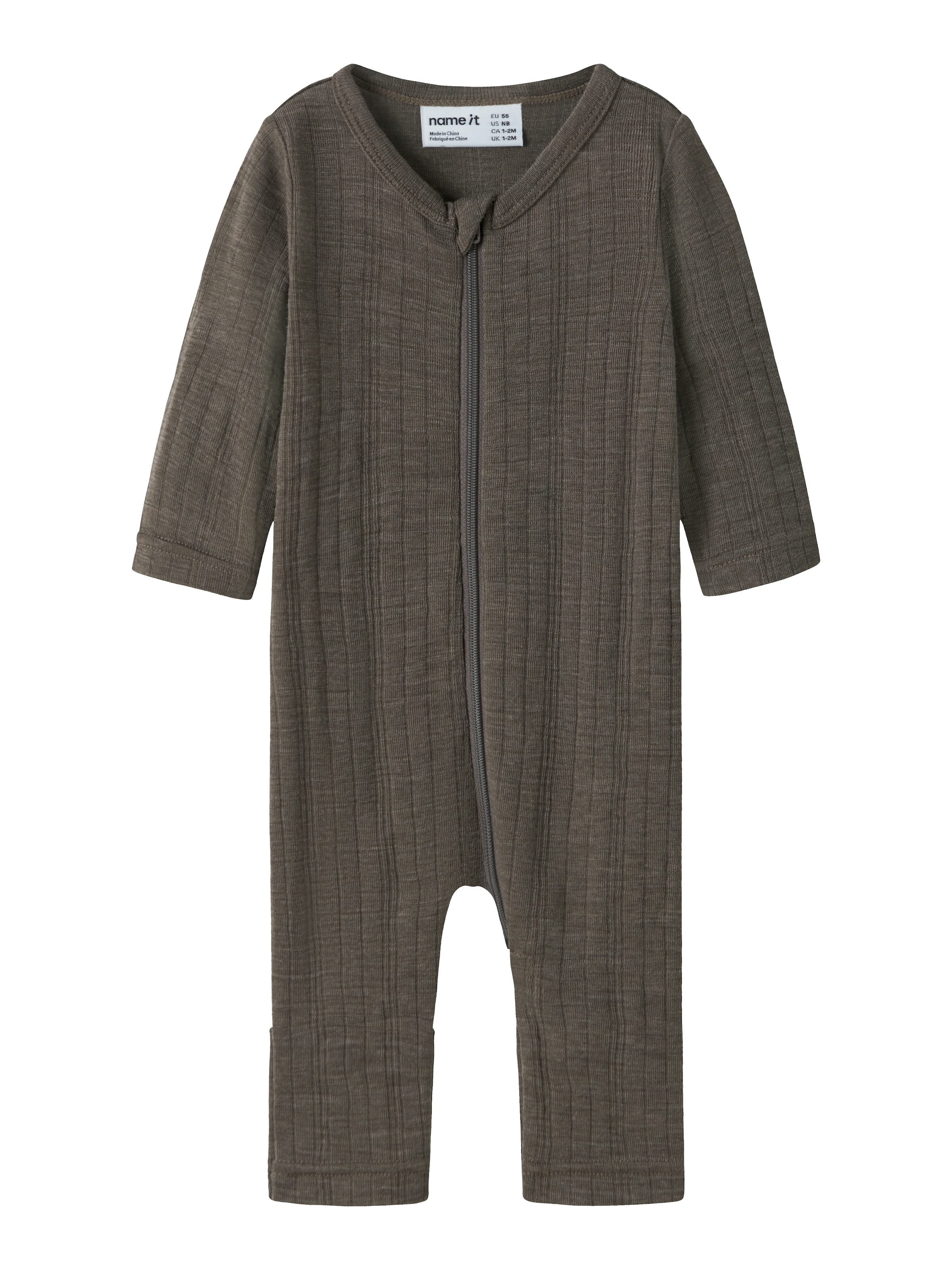 Image of Name It Schlafanzug "NBMWANG WOOL NEEDLE NIGHTSUIT SOLID NOOS" aus Wolle, Regular Fit, mit Reissverschluss und Kinnschutz, für Babys