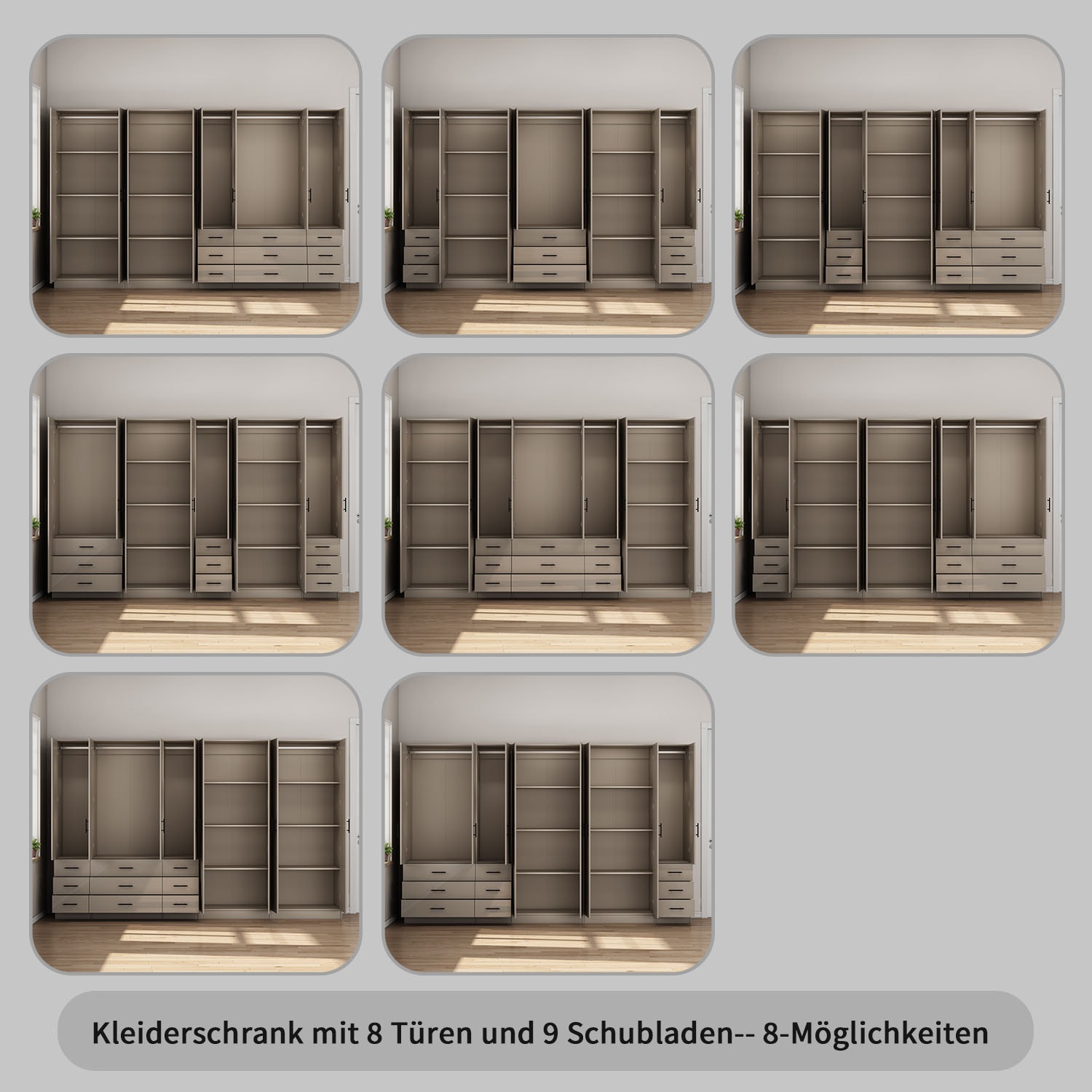 GOODproduct Kleiderschrank »Trento Schlafzimmerschrank Garderobe hochglanz« Schrank mit 8 Türen und 9 Schubladen, hochglänzende Fronten