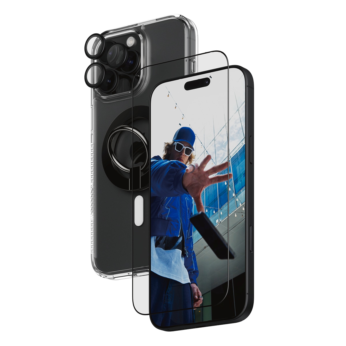 PanzerGlass Displayschutzglas »4-in-1 Protection, Glass, Hoops, Case, Ring Mount«, für Apple iPhone 16 Pro Max, Displayschutzfolie, Schutzfolie, Bildschirmschutz, kratz- & stossfest