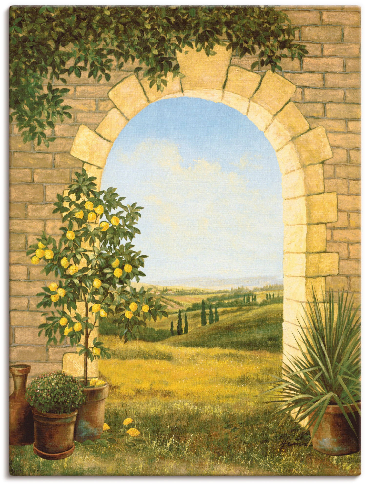Leinwandbild, vorm Fensterblick, Wandaufkleber Wandbild Alubild, kaufen Poster »Zitronenbaum II«, oder St.), Artland Torbogen versch. (1 in als jetzt Grössen
