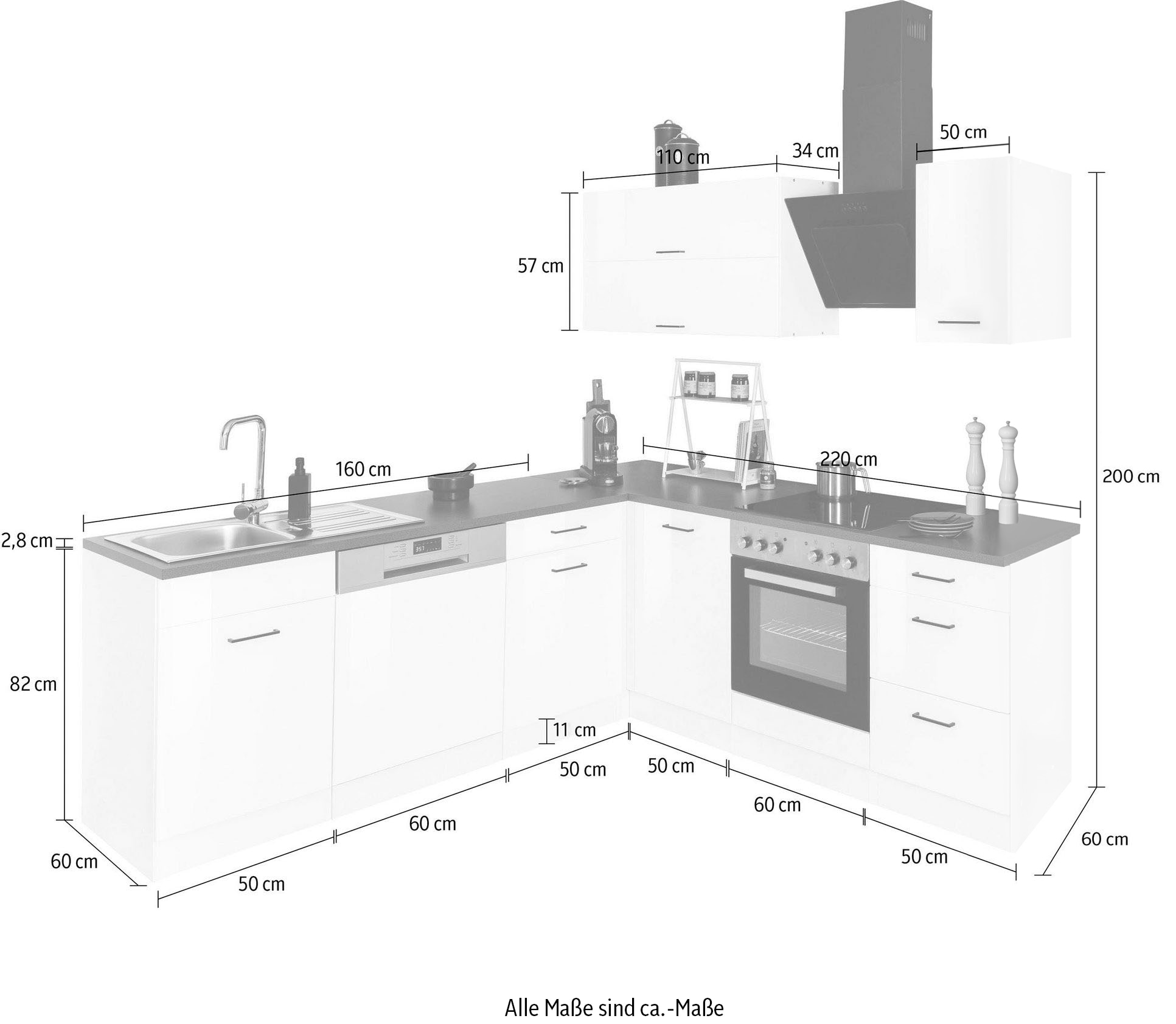 KOCHSTATION Winkelküche »KS-Trier« ohne E-Geräte, Stellbreite 220/220 cm