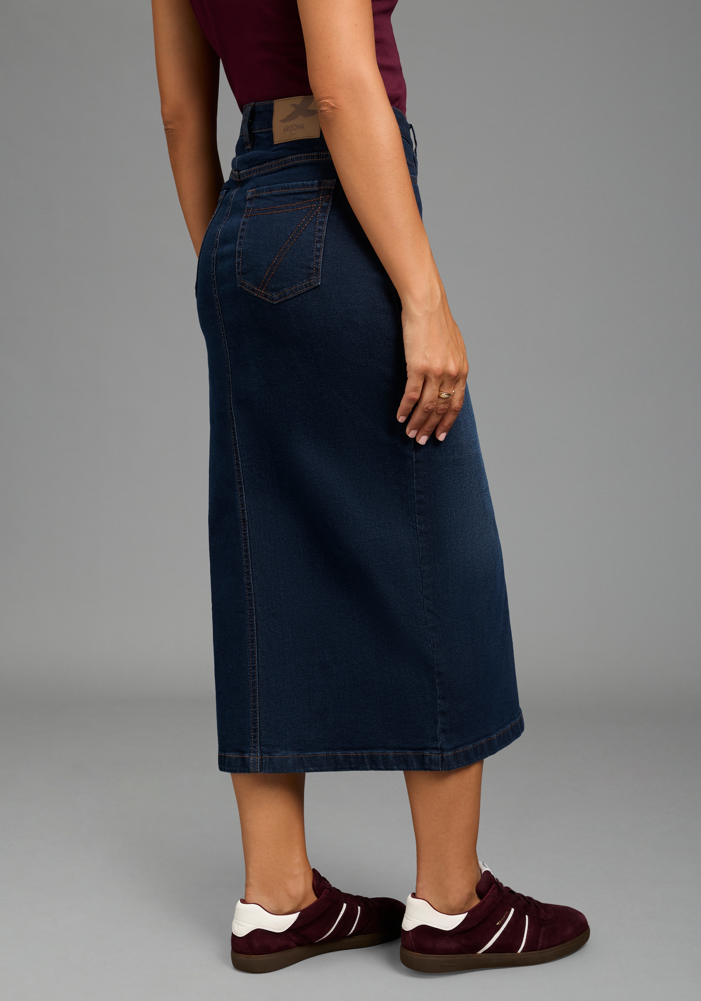 Arizona Jupe en jean »lang« longueur mollet, avec fente, coupe ajustée, en denim extensible