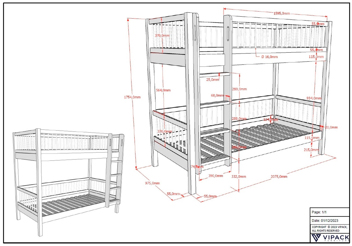 Vipack Etagenbett »Buche massiv weiss, Made in Europe, langlebige Qualität« B/H/T ca. 208x176x98cm, Schublade+unterer Rausfallschutz optional,  2 Lattenroste, wahlweise mit oder ohne Bettschublade und Absturzschutz