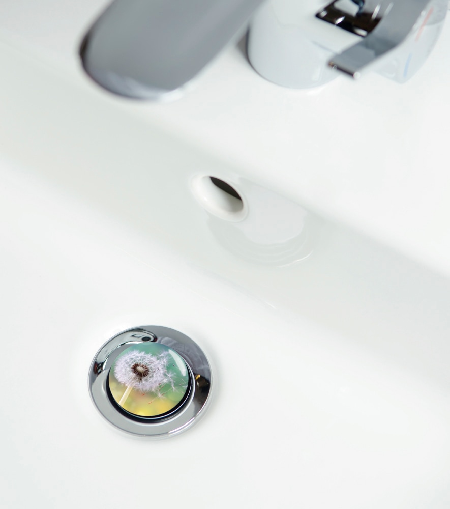 Sanilo Set d'accessoires de salle de bain »Pusteblume« bestehend aus WC-Sitz, Badteppich und Waschbeckenstöpsel